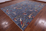 Exotic Birds Persian Handmade Wool Rug - 9' 9" X 13' 7" - Golden Nile