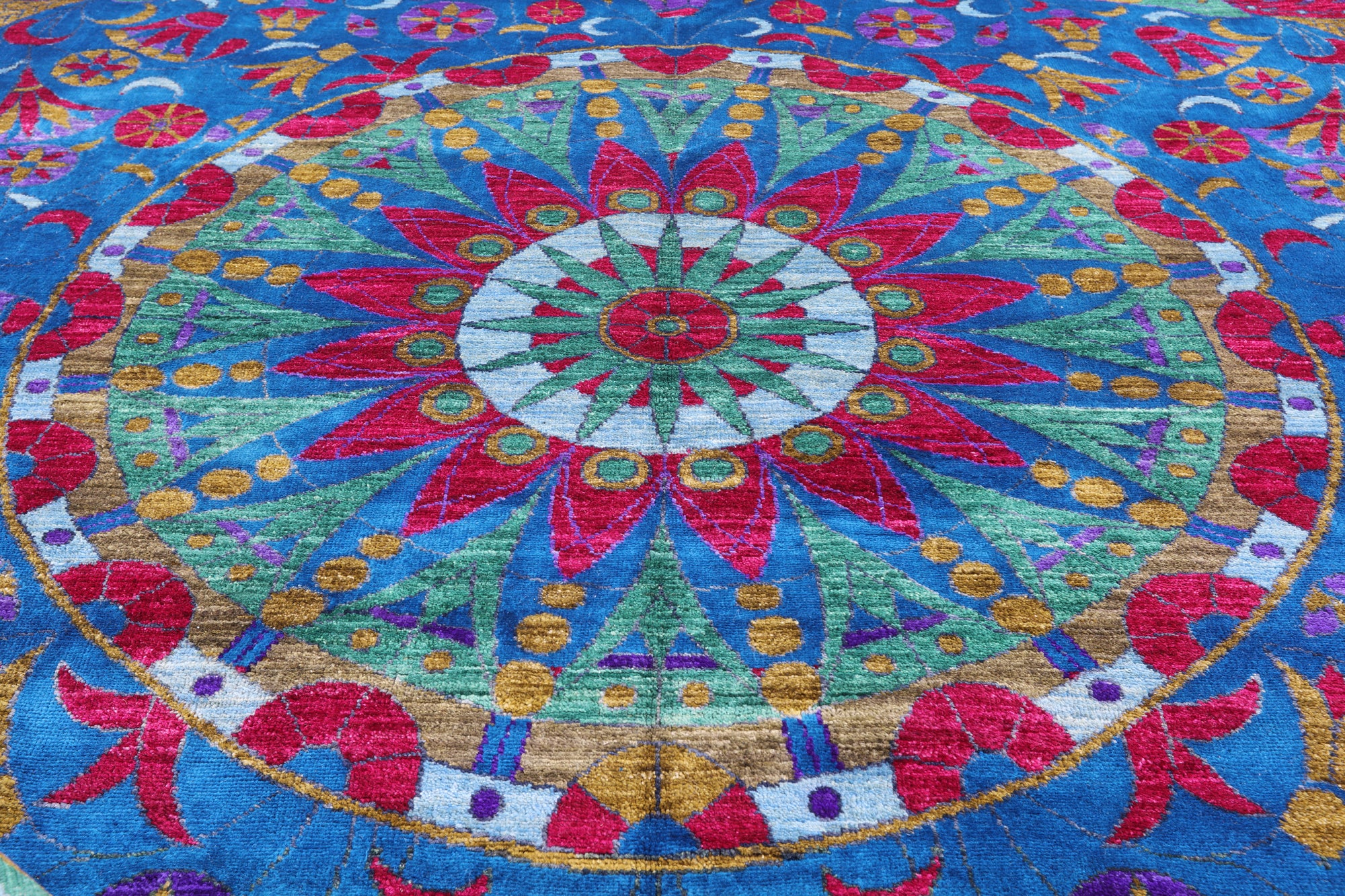 Blue William Morris Hand Knotted Wool Rug - 9' 1" X 12' 5" - Golden Nile