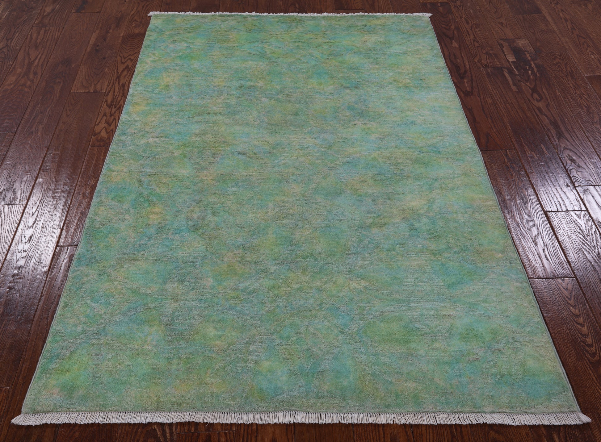 Green Full Pile Overdyed Handmade Wool Rug - 4' 1" X 6' 0" - Golden Nile