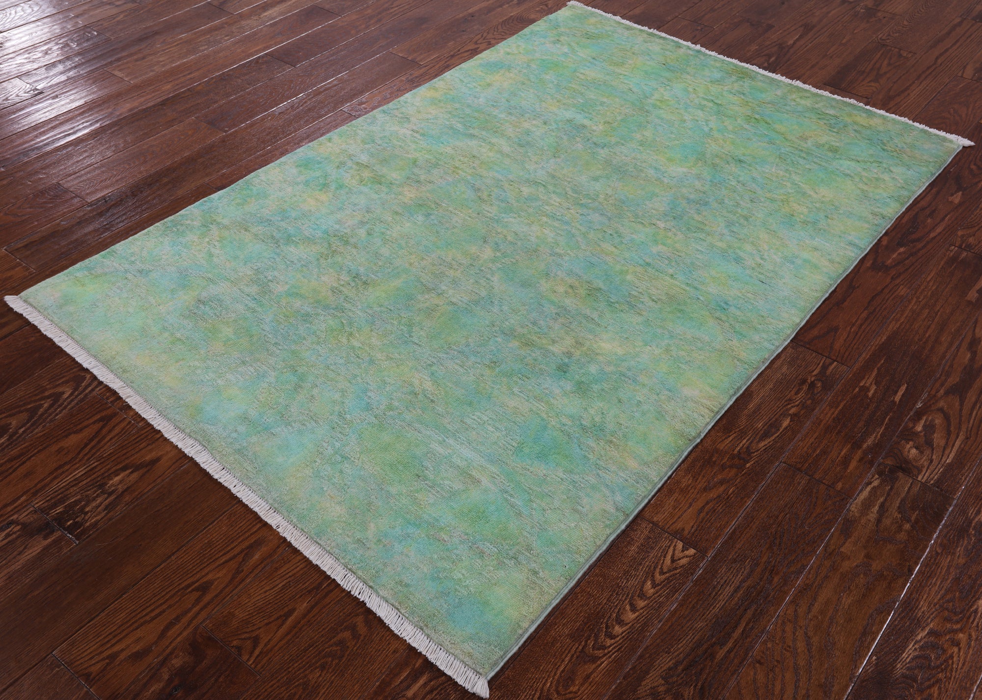 Green Full Pile Overdyed Handmade Wool Rug - 4' 1" X 6' 0" - Golden Nile