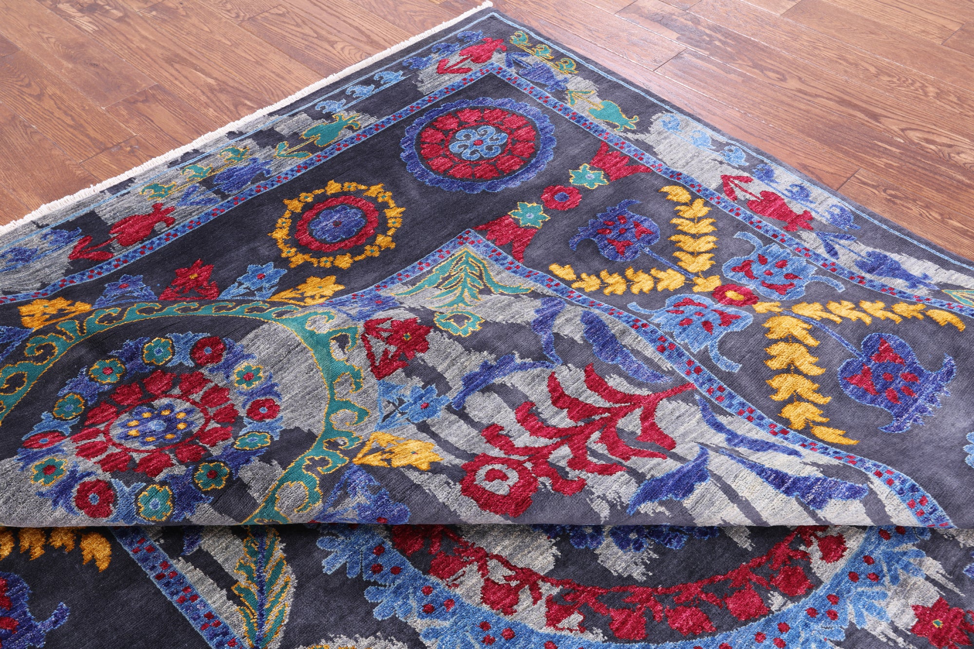 Grey William Morris Handmade Wool Rug - 8' 0" X 9' 10" - Golden Nile