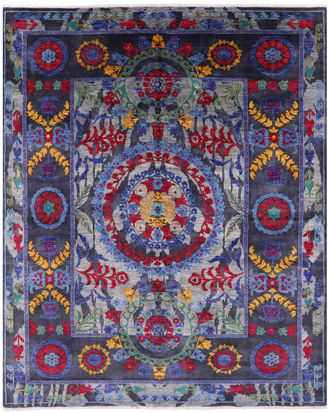 Grey William Morris Handmade Wool Rug - 8' 0" X 9' 10" - Golden Nile