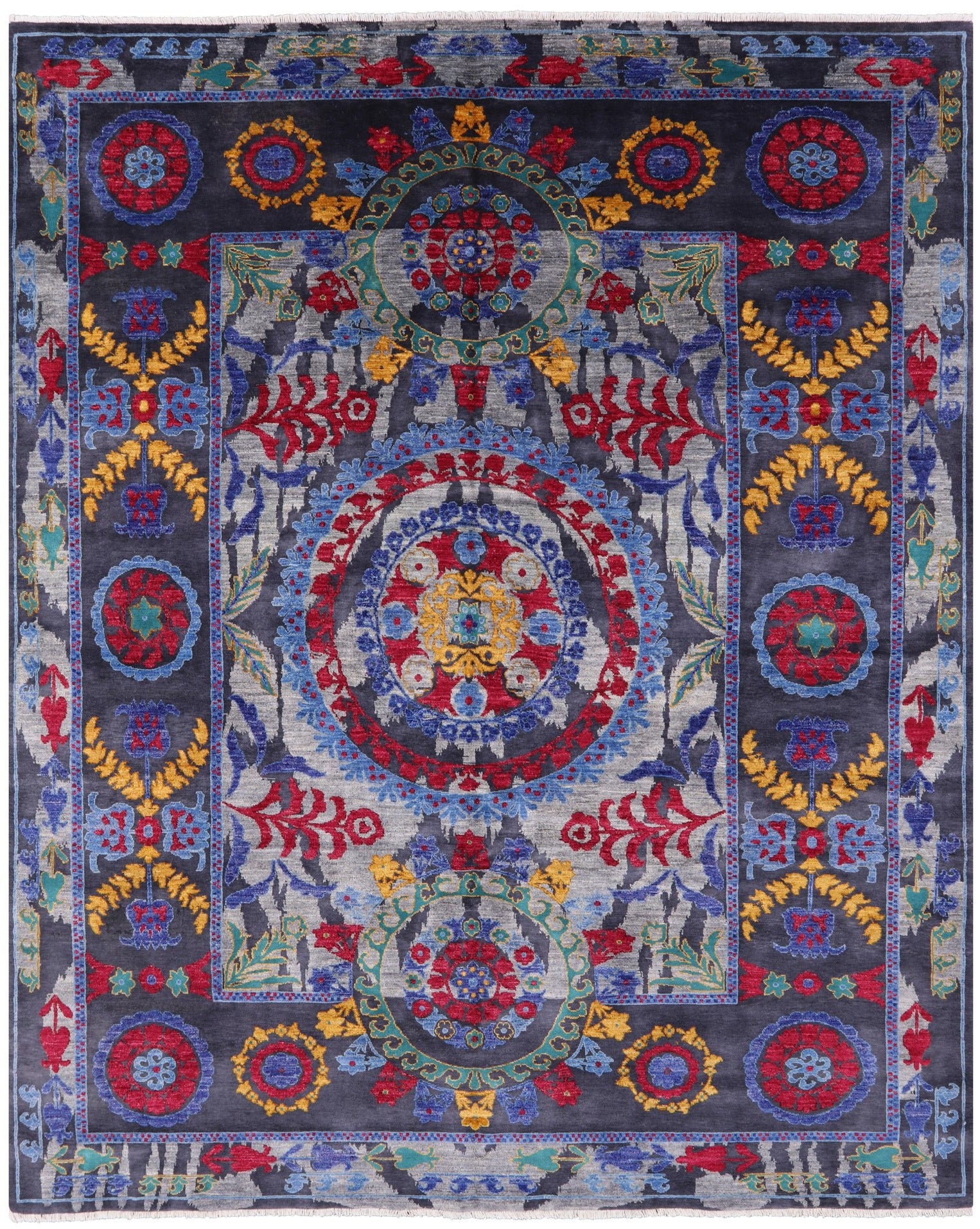 Grey William Morris Handmade Wool Rug - 8' 0" X 9' 10" - Golden Nile