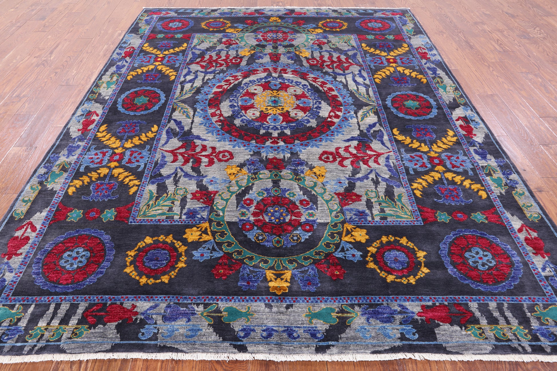 Grey William Morris Handmade Wool Rug - 8' 0" X 9' 10" - Golden Nile
