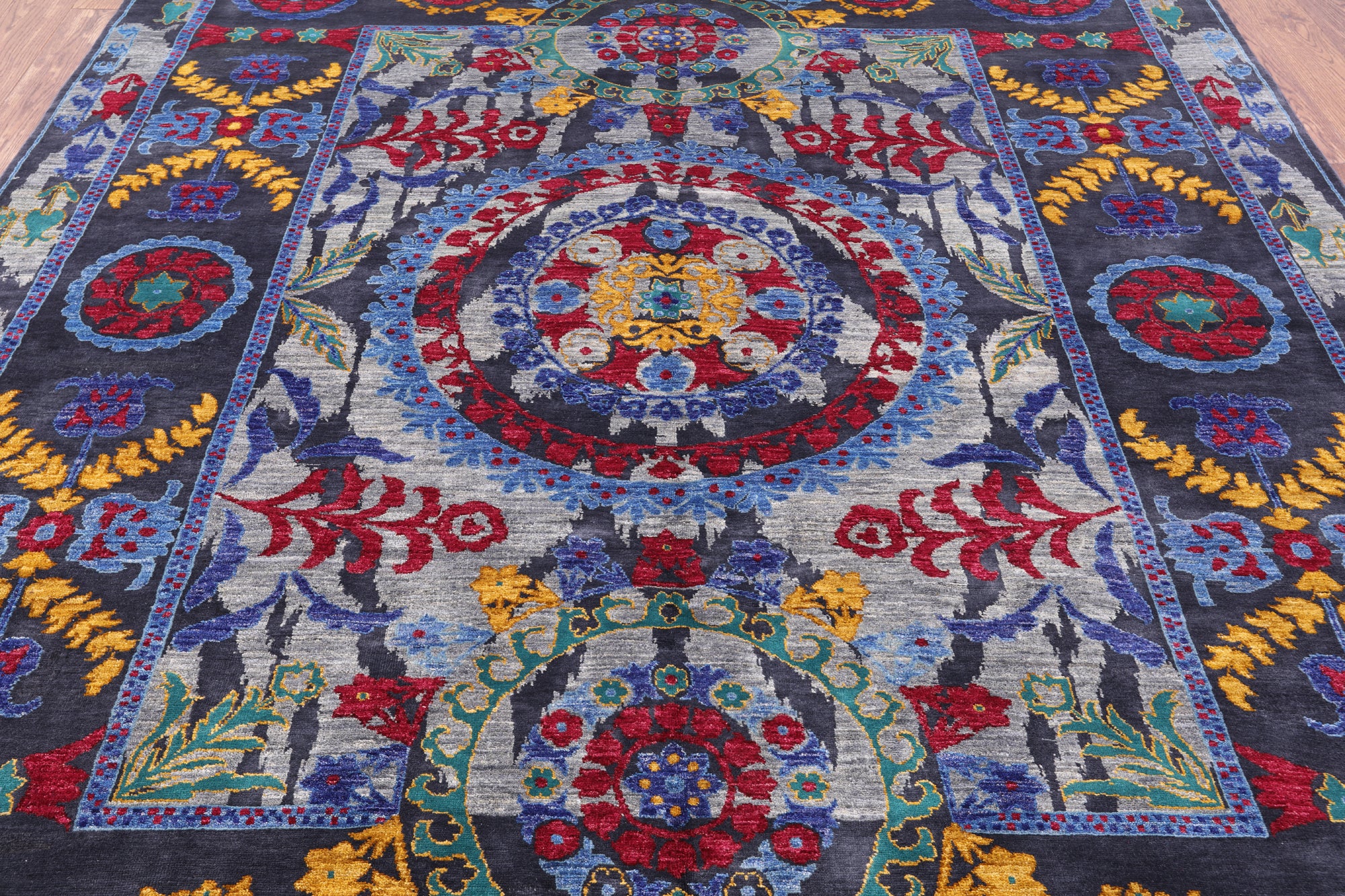 Grey William Morris Handmade Wool Rug - 8' 0" X 9' 10" - Golden Nile