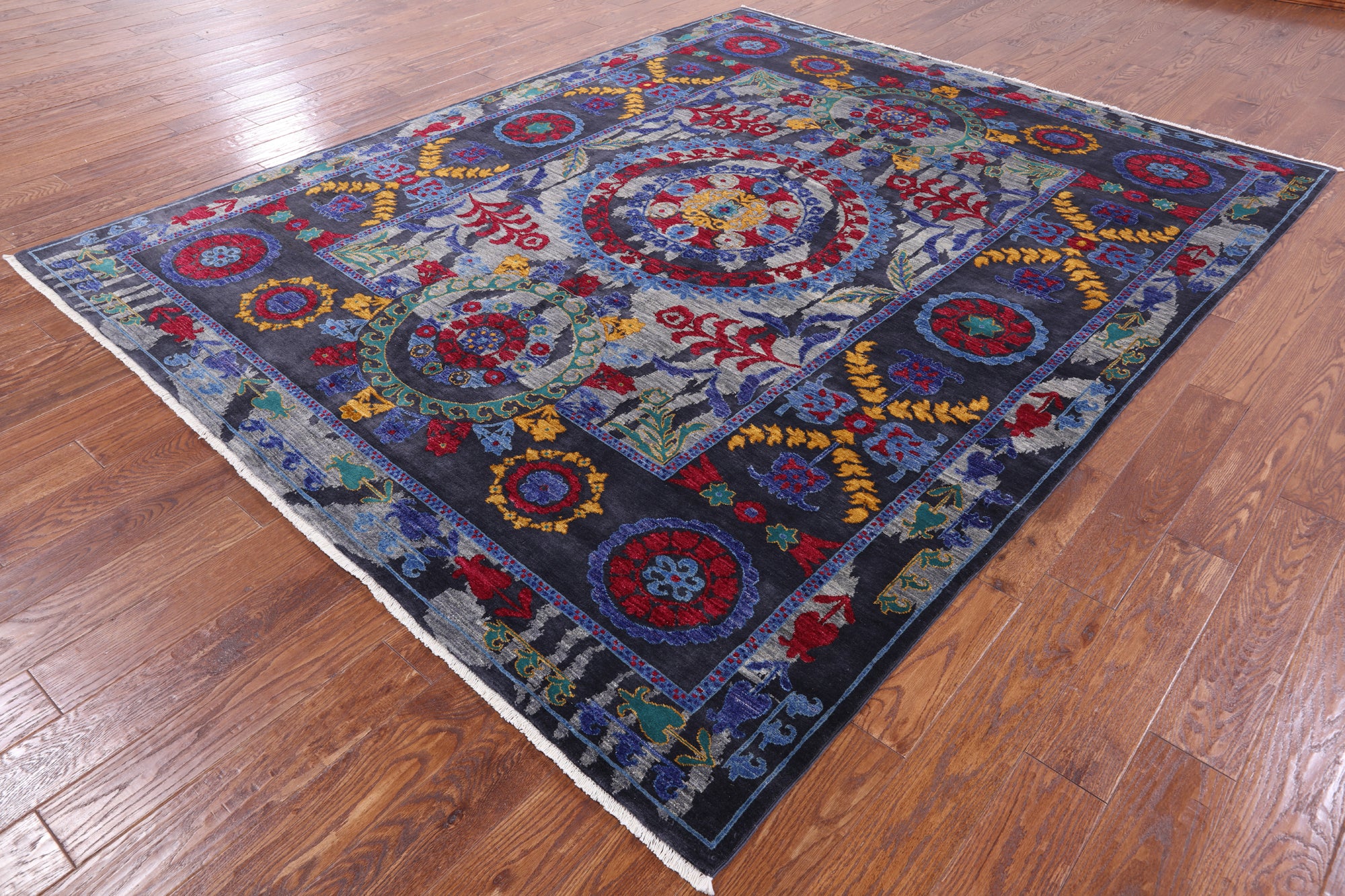 Grey William Morris Handmade Wool Rug - 8' 0" X 9' 10" - Golden Nile