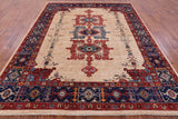 Ivory Persian Fine Serapi Hand Knotted Wool Rug - 7' 10" X 9' 9" - Golden Nile