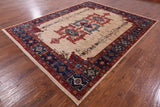Ivory Persian Fine Serapi Hand Knotted Wool Rug - 7' 10" X 9' 9" - Golden Nile