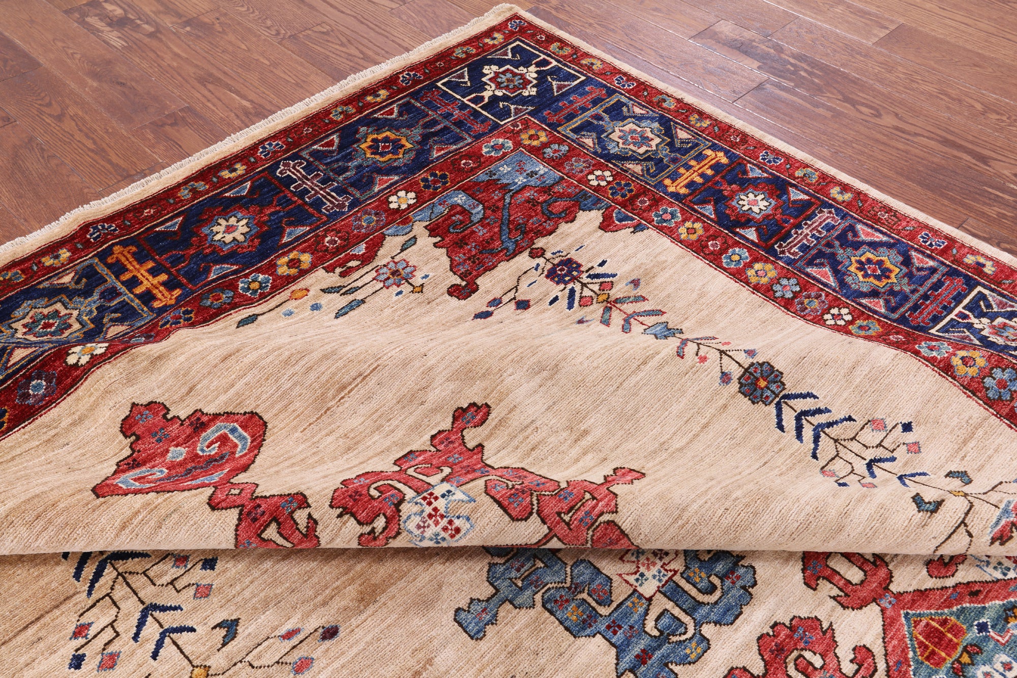 Ivory Persian Fine Serapi Hand Knotted Wool Rug - 7' 10" X 9' 9" - Golden Nile