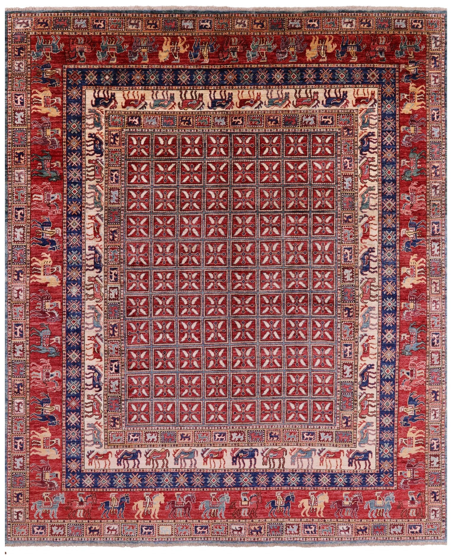 Antiqued Pazyryk Historical Design Hand Knotted Wool Rug - 8' 0" X 9' 7" - Golden Nile