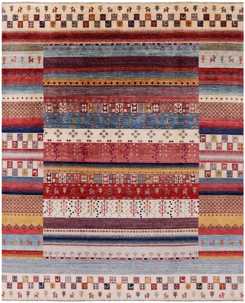 Tribal Persian Gabbeh Hand Knotted Wool Rug - 8' 0" X 9' 8" - Golden Nile