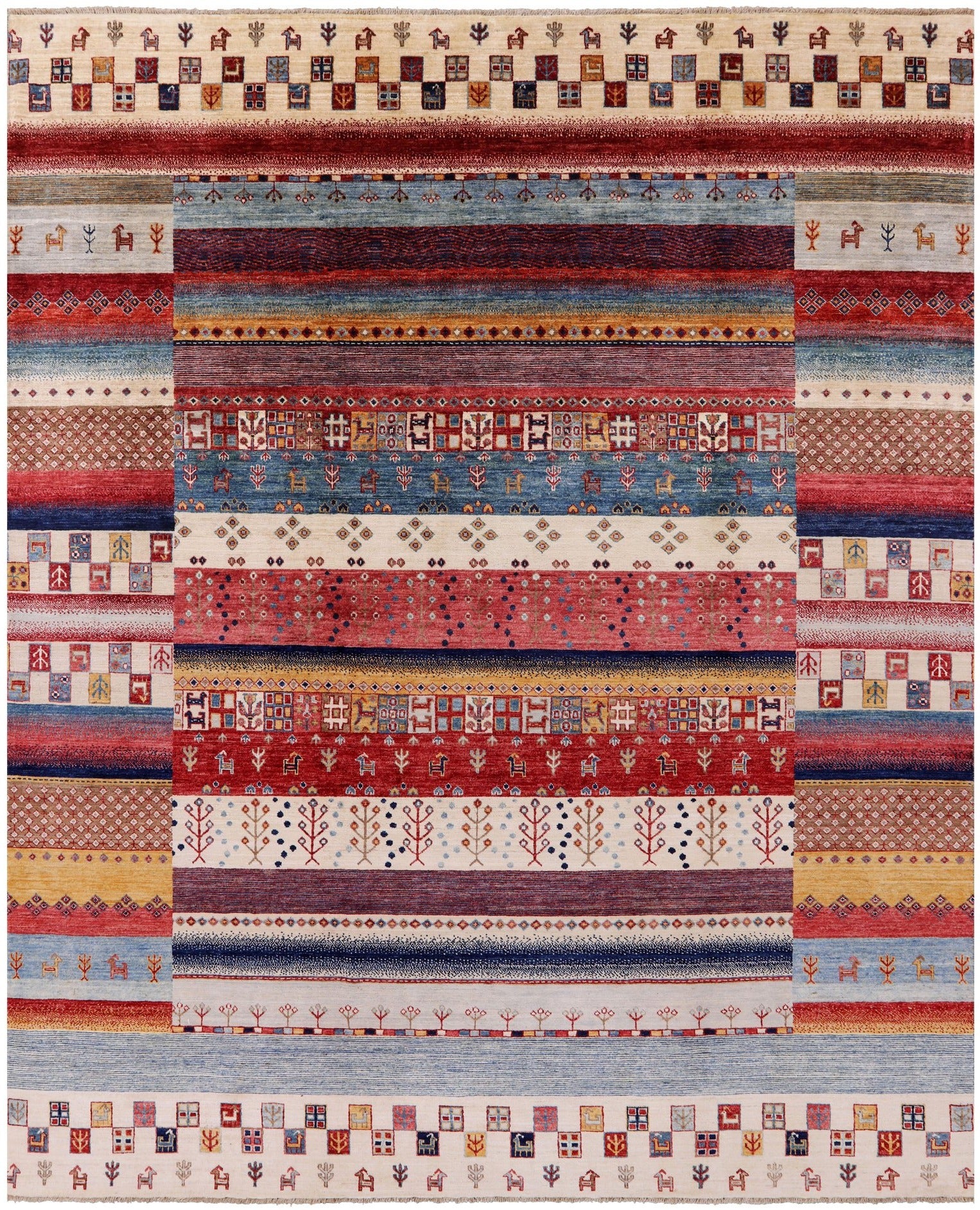Tribal Persian Gabbeh Hand Knotted Wool Rug - 8' 0" X 9' 8" - Golden Nile