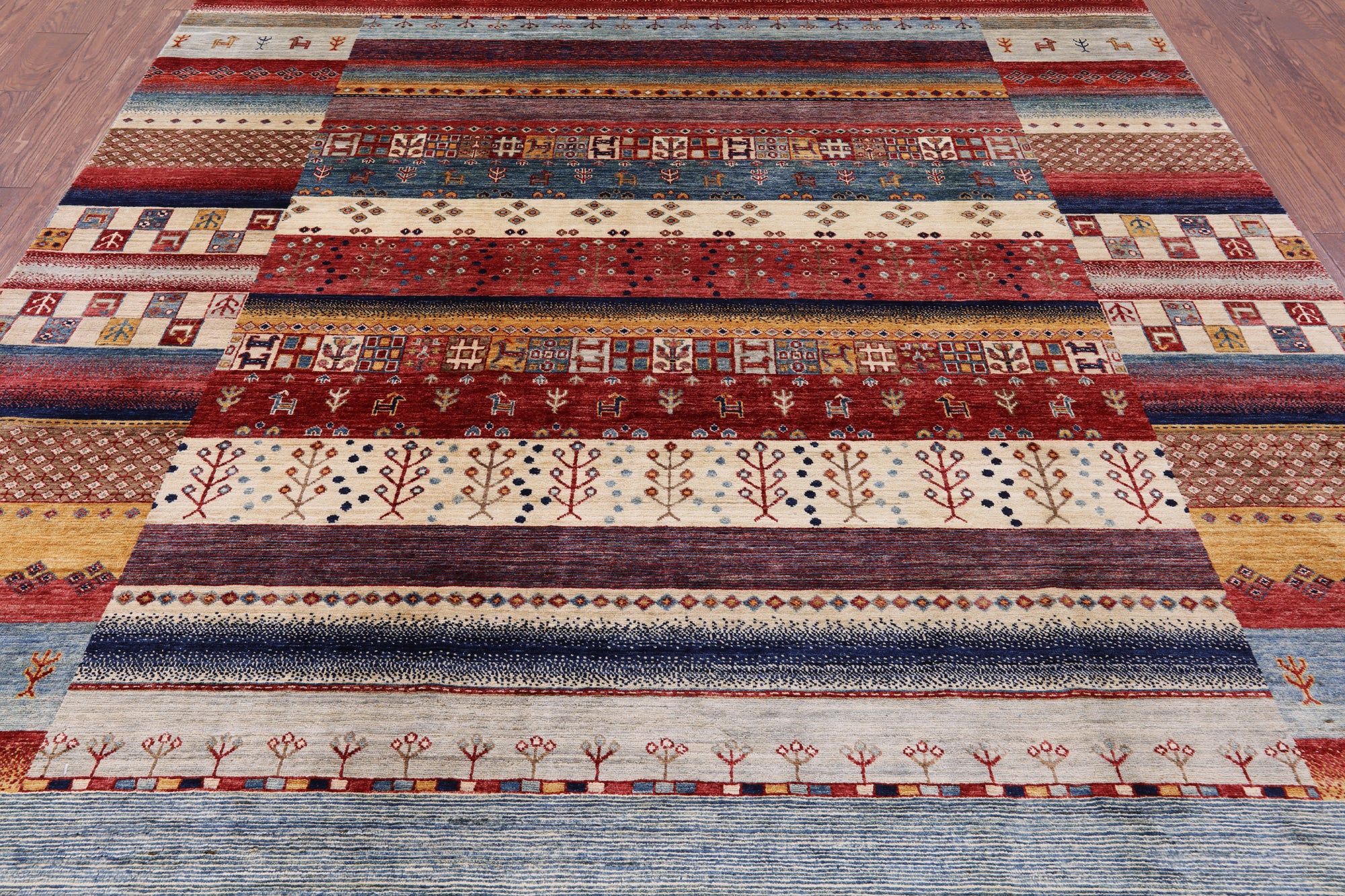 Tribal Persian Gabbeh Hand Knotted Wool Rug - 8' 0" X 9' 8" - Golden Nile