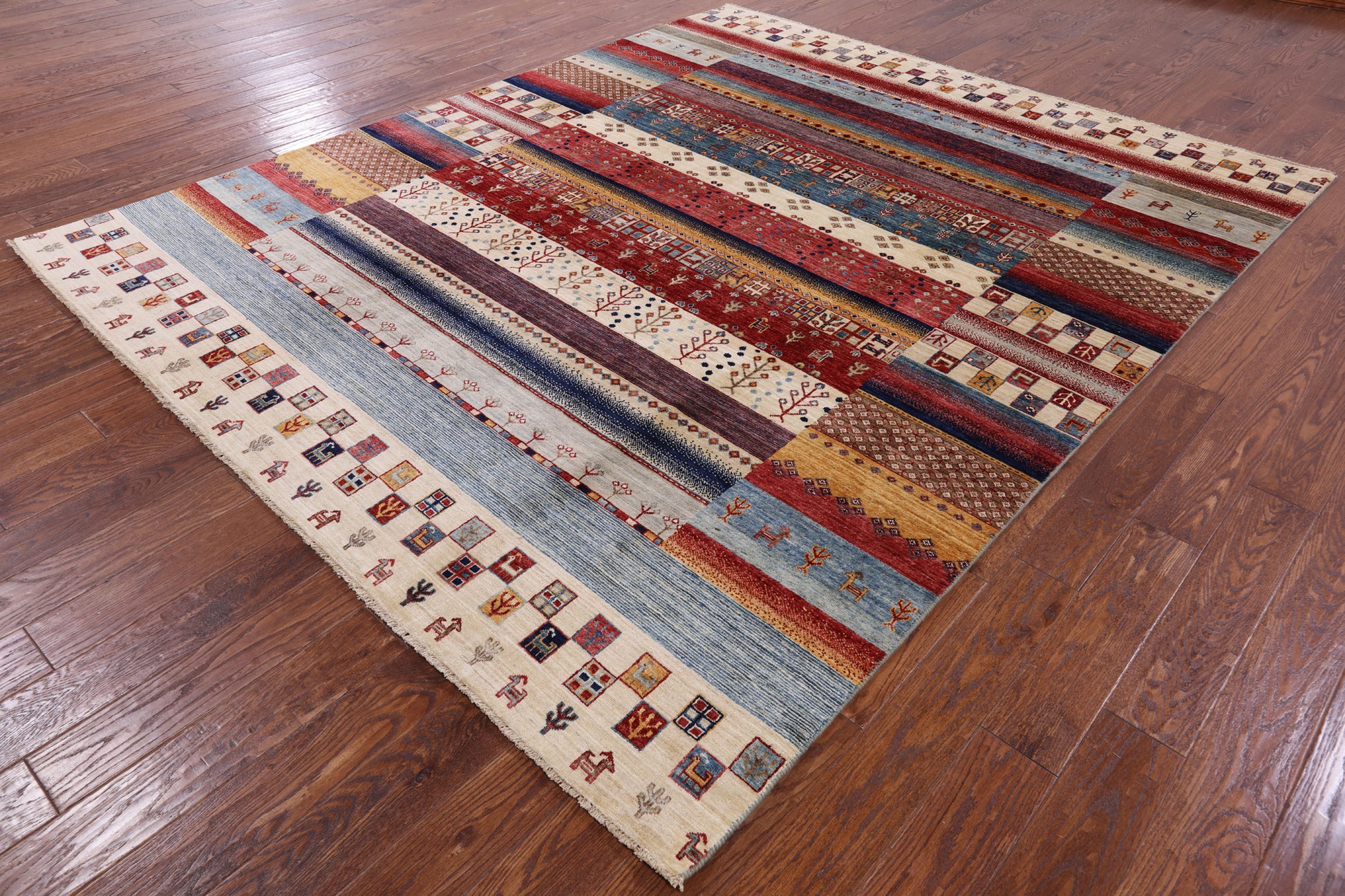 Tribal Persian Gabbeh Hand Knotted Wool Rug - 8' 0" X 9' 8" - Golden Nile