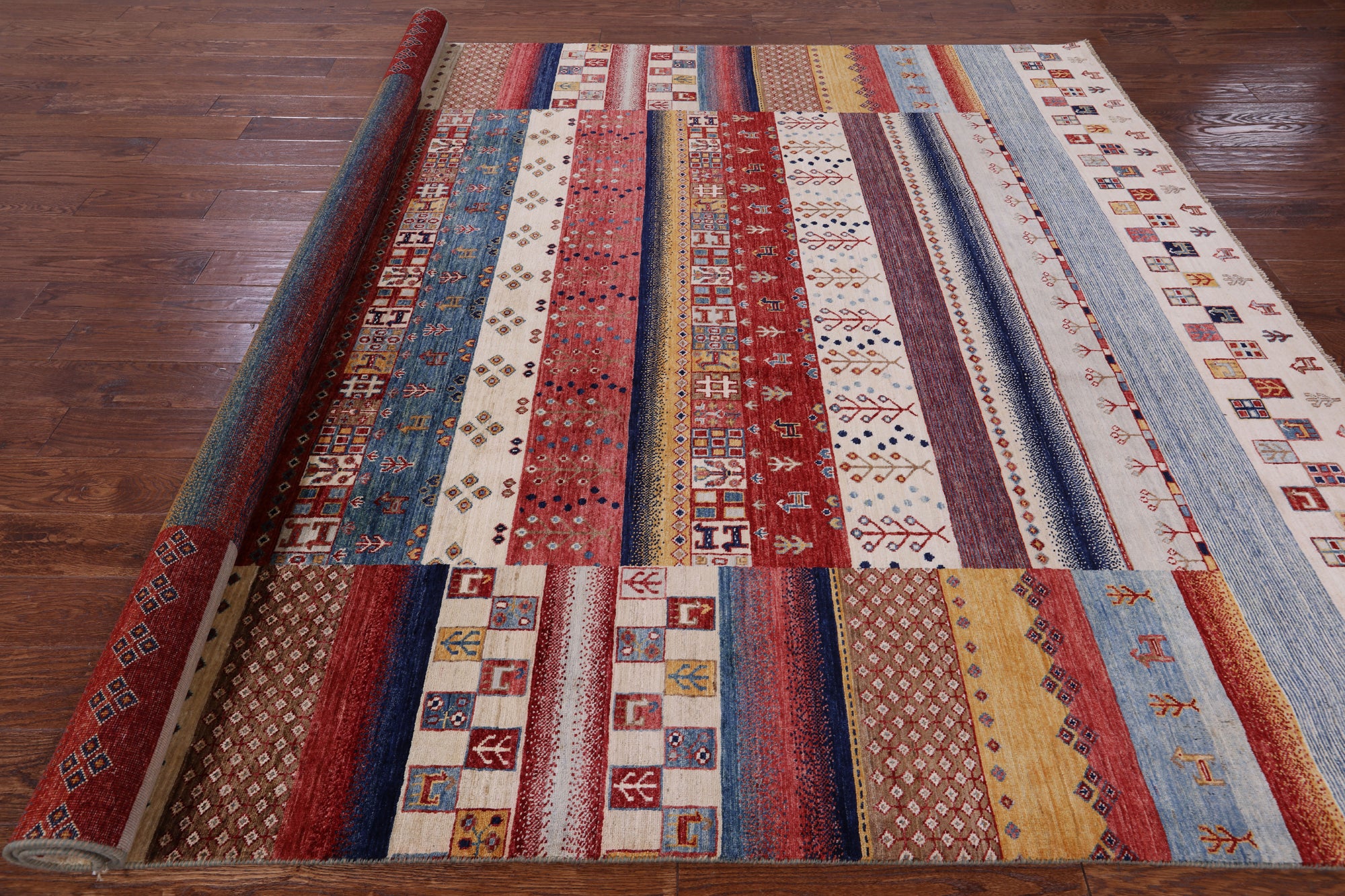 Tribal Persian Gabbeh Hand Knotted Wool Rug - 8' 0" X 9' 8" - Golden Nile