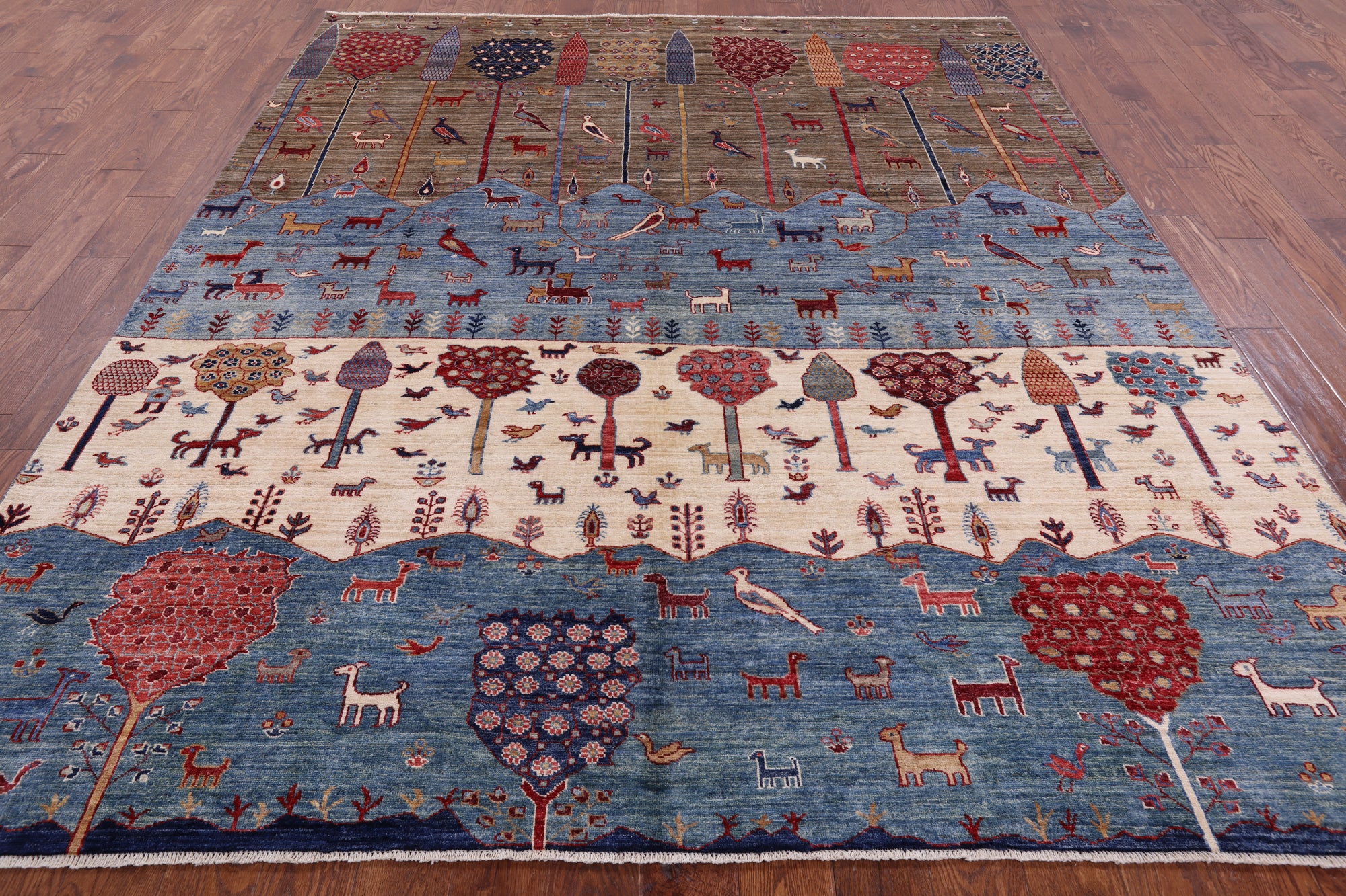 Tribal Persian Gabbeh Hand Knotted Wool Rug - 8' 0" X 9' 8" - Golden Nile