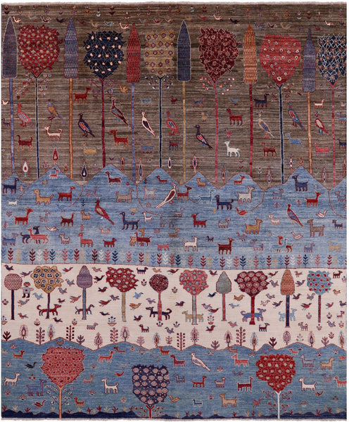 Tribal Persian Gabbeh Hand Knotted Wool Rug - 8' 0" X 9' 8" - Golden Nile