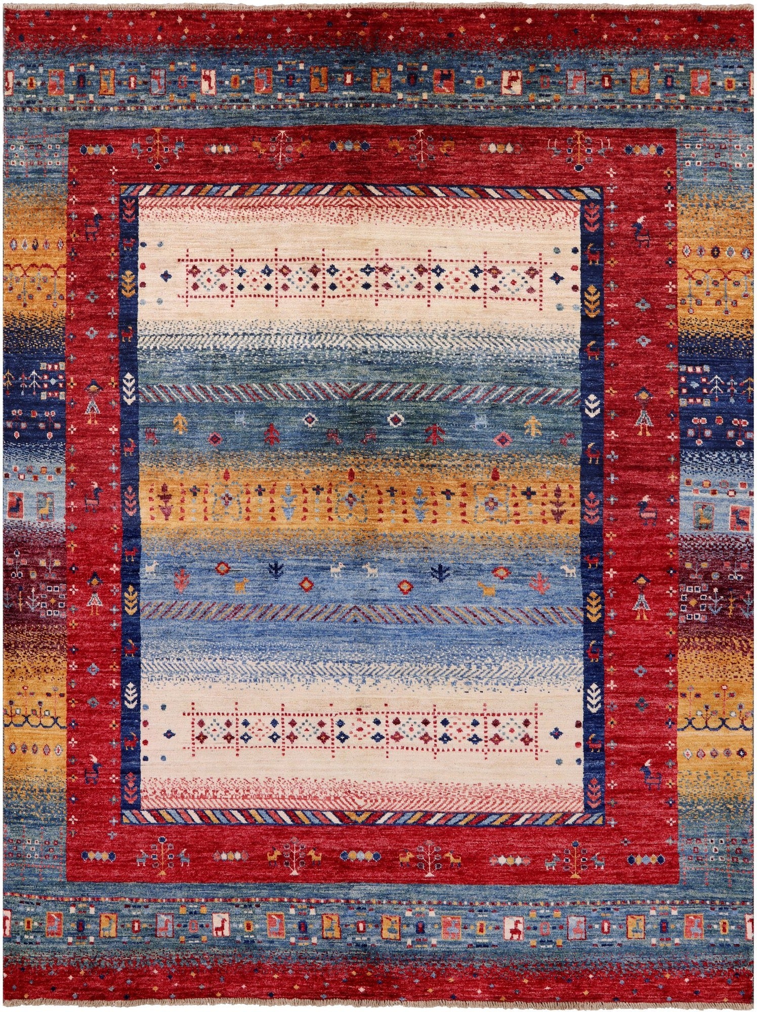 Tribal Persian Gabbeh Hand Knotted Wool Rug - 5' 9" X 7' 6" - Golden Nile