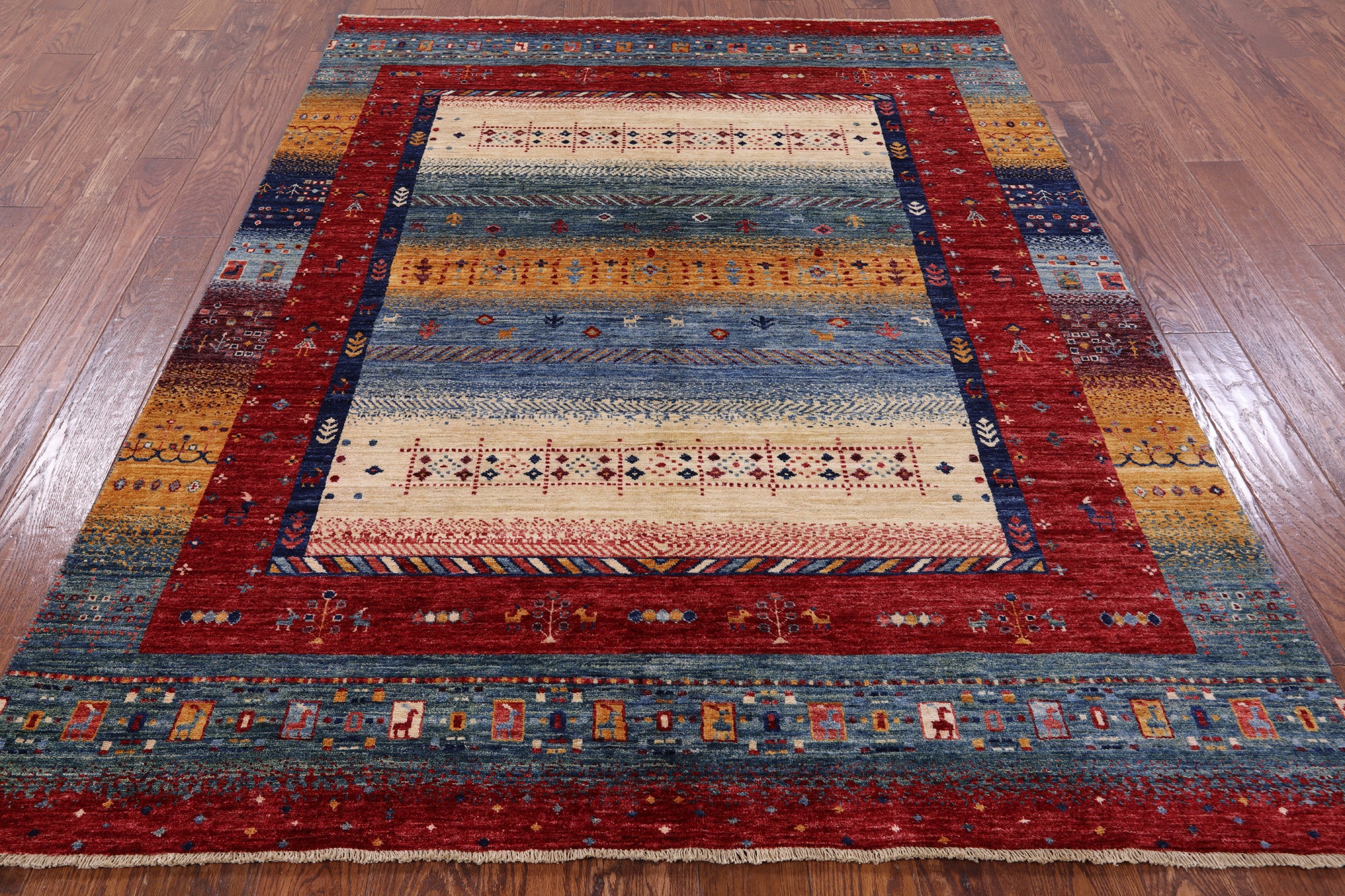 Tribal Persian Gabbeh Hand Knotted Wool Rug - 5' 9" X 7' 6" - Golden Nile