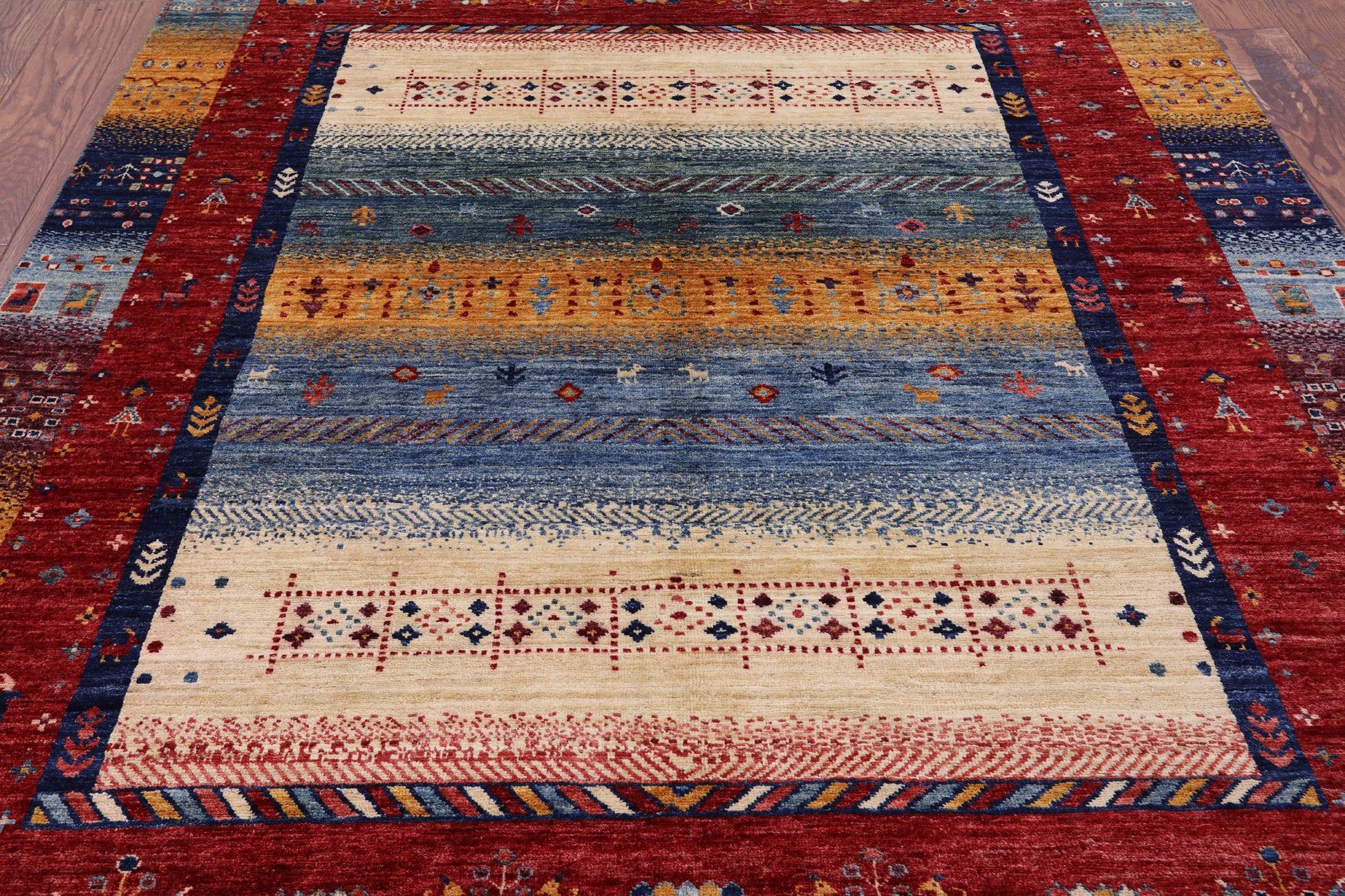 Tribal Persian Gabbeh Hand Knotted Wool Rug - 5' 9" X 7' 6" - Golden Nile