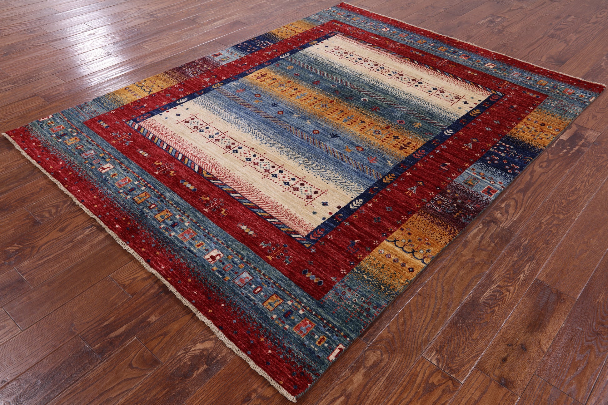 Tribal Persian Gabbeh Hand Knotted Wool Rug - 5' 9" X 7' 6" - Golden Nile