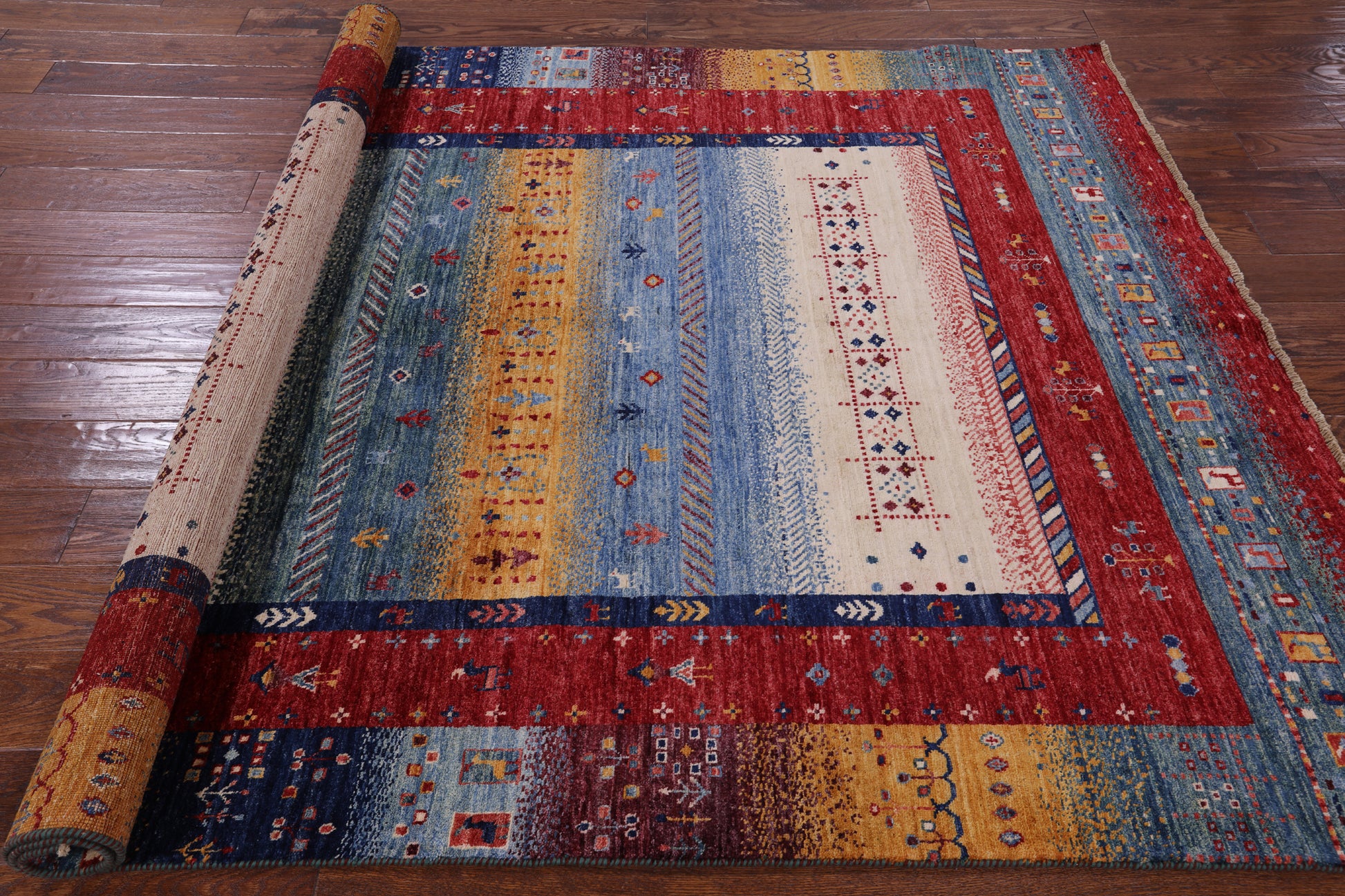 Tribal Persian Gabbeh Hand Knotted Wool Rug - 5' 9" X 7' 6" - Golden Nile