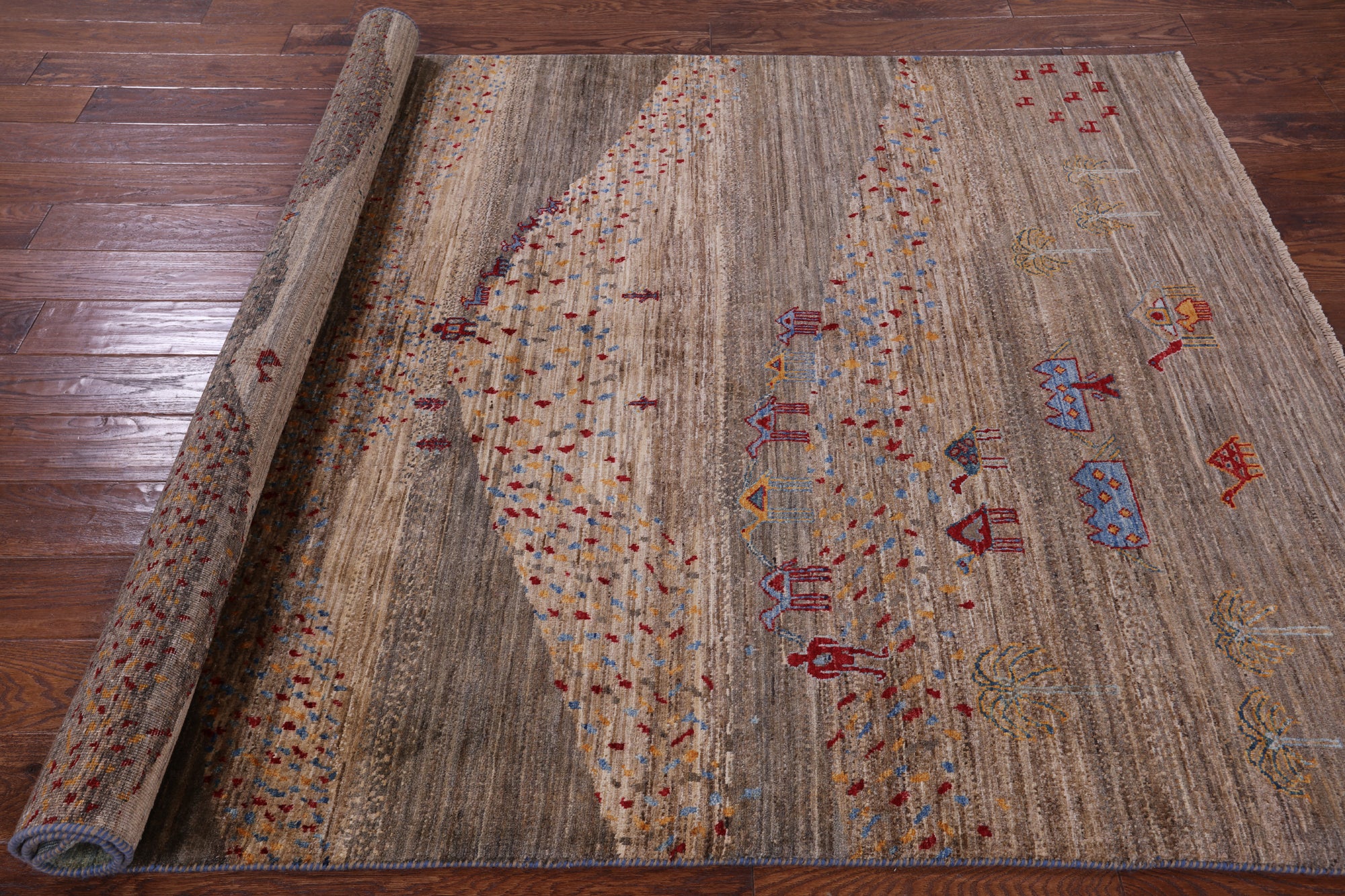 Tribal Persian Gabbeh Hand Knotted Wool Rug - 5' 6" X 7' 9" - Golden Nile
