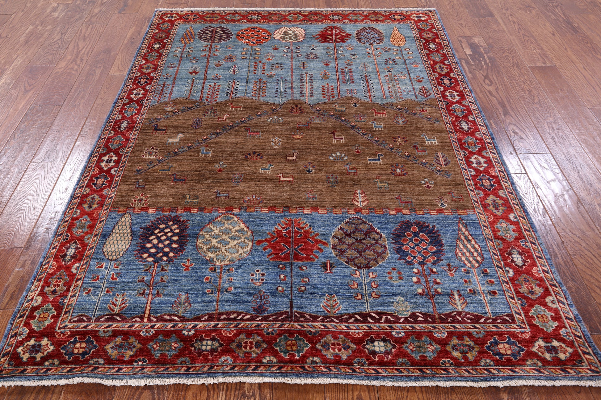 Tribal Persian Gabbeh Hand Knotted Wool Rug - 5' 0" X 6' 6" - Golden Nile