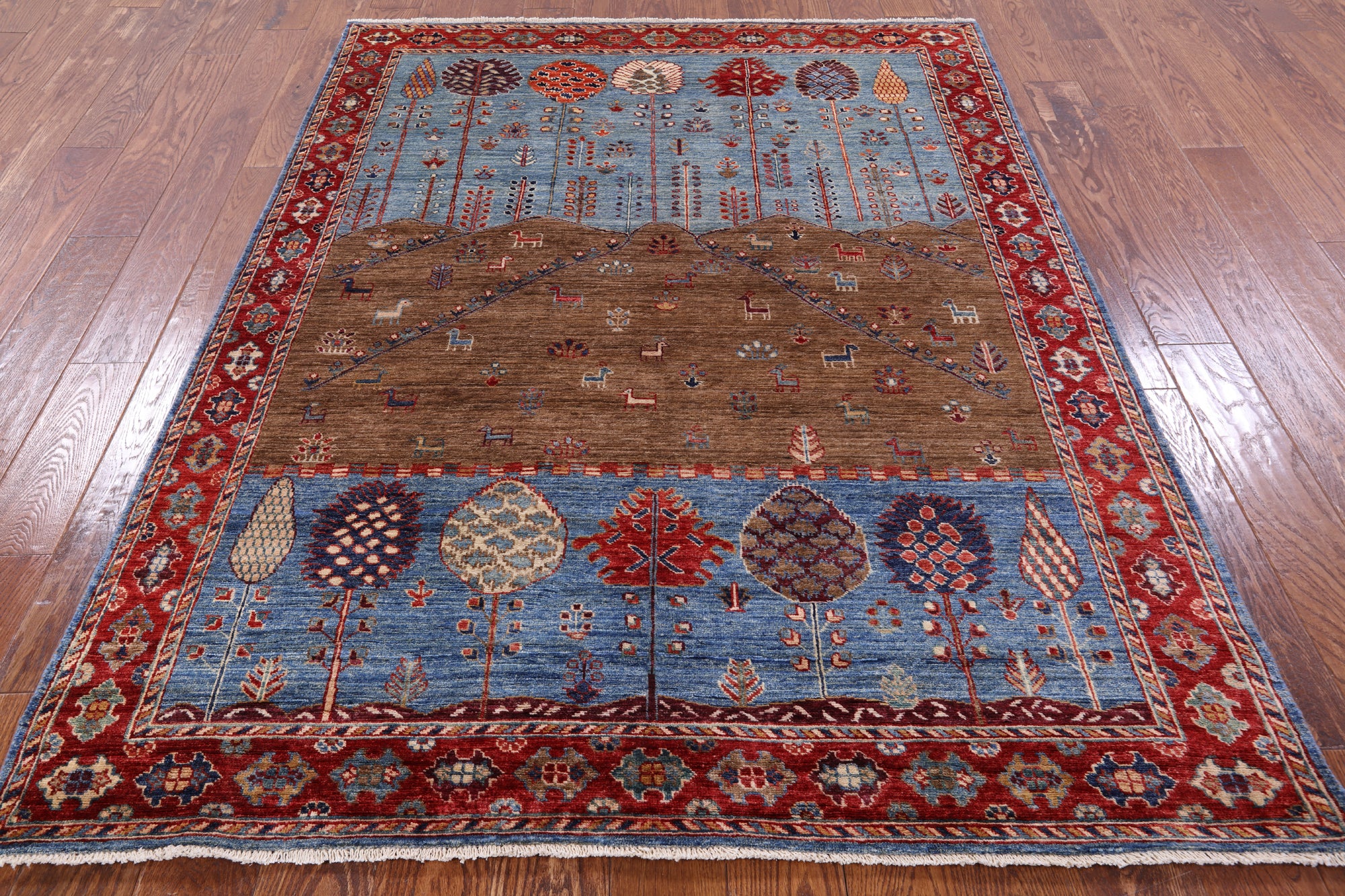 Tribal Persian Gabbeh Hand Knotted Wool Rug - 5' 0" X 6' 6" - Golden Nile