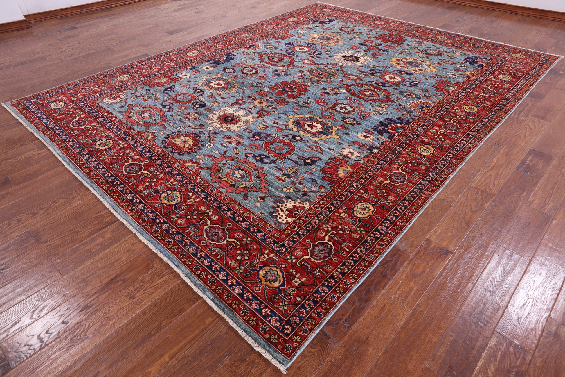 Blue Persian Fine Serapi Hand Knotted Wool Rug - 8' 11" X 11' 10" - Golden Nile
