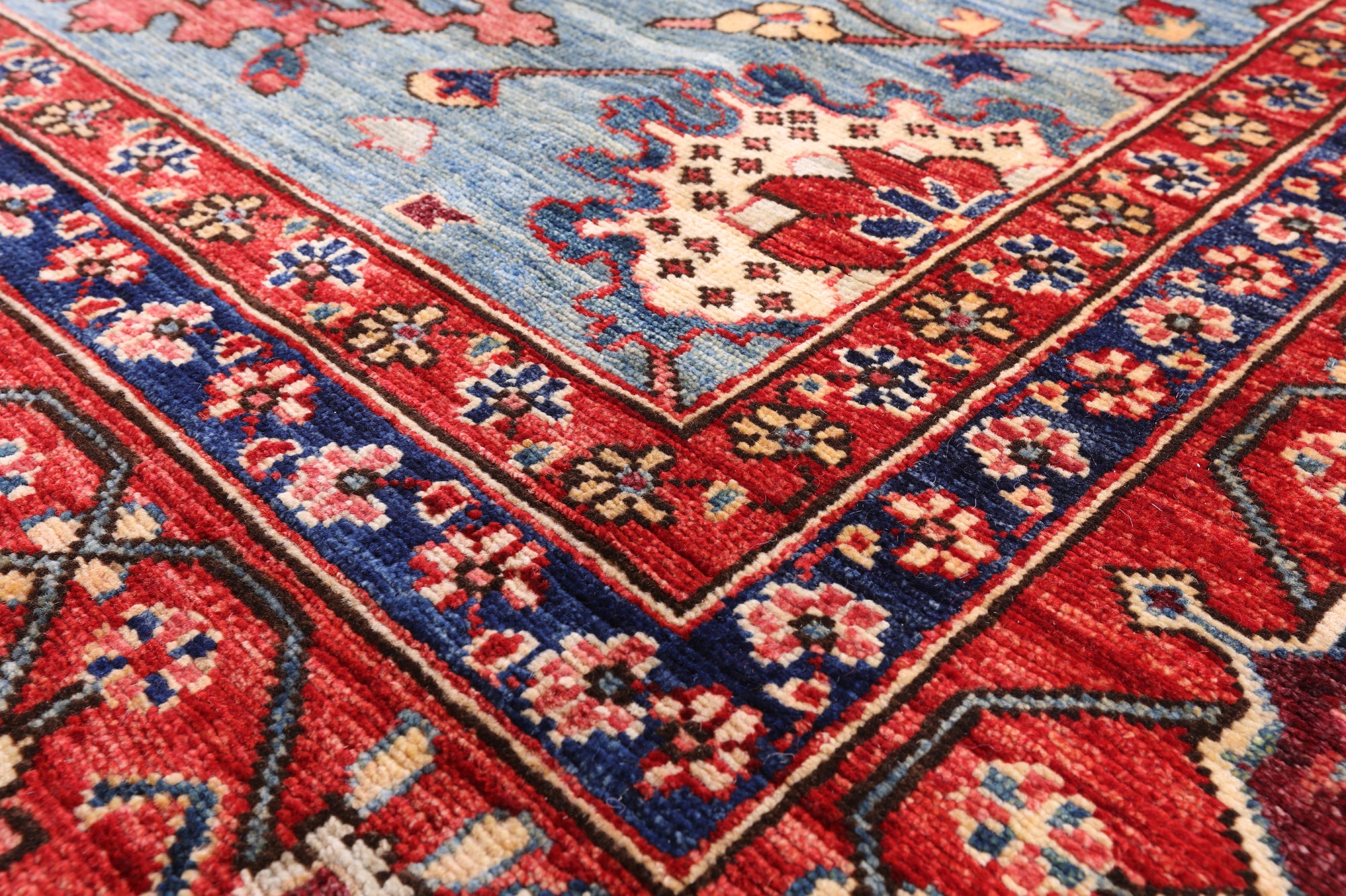 Blue Persian Fine Serapi Hand Knotted Wool Rug - 8' 11" X 11' 10" - Golden Nile