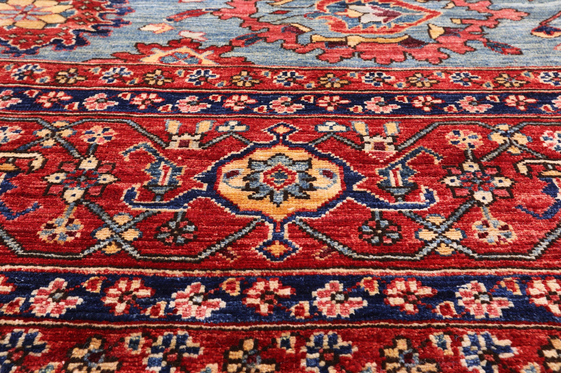 Blue Persian Fine Serapi Hand Knotted Wool Rug - 8' 11" X 11' 10" - Golden Nile