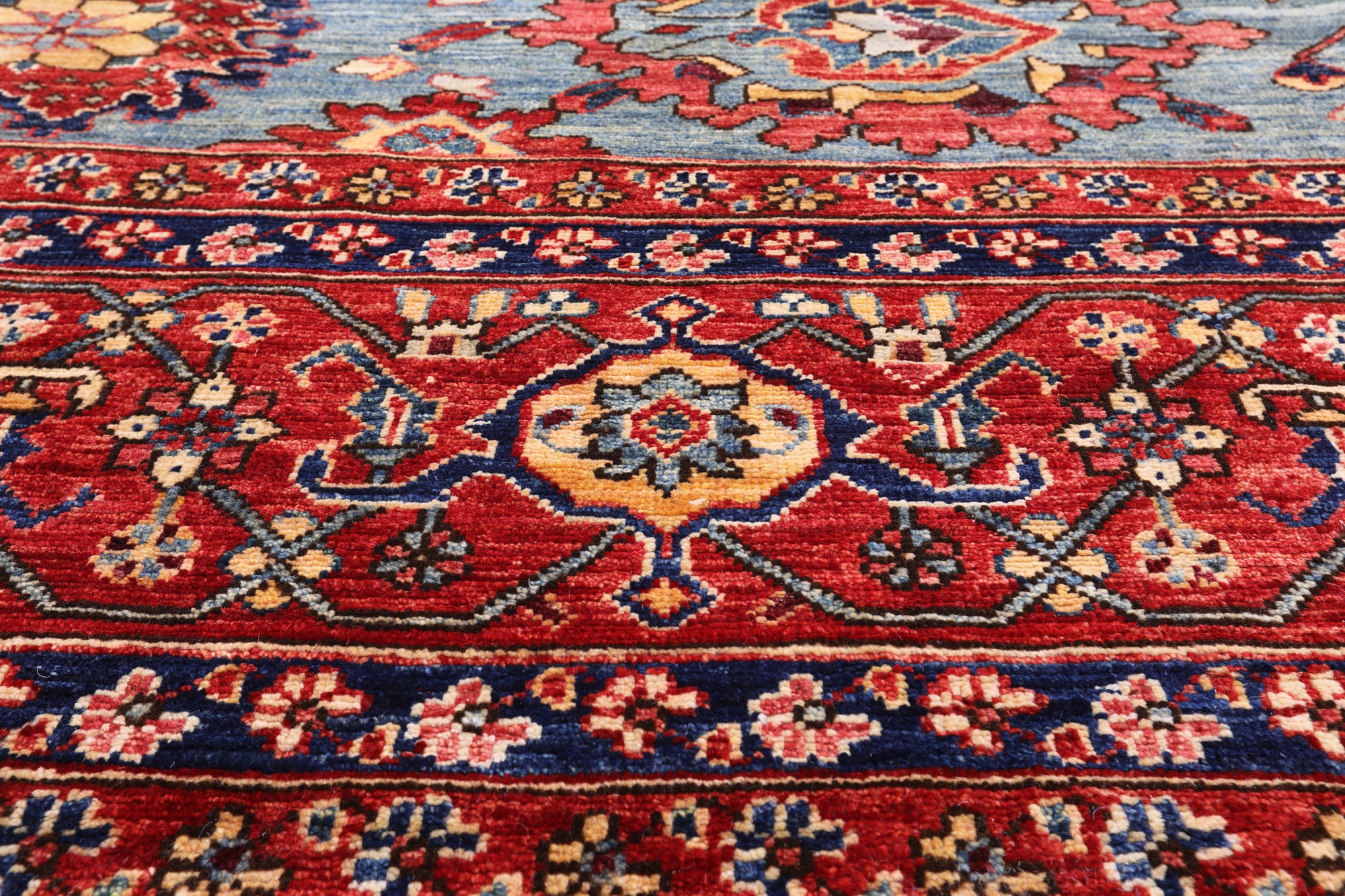 Blue Persian Fine Serapi Hand Knotted Wool Rug - 8' 11" X 11' 10" - Golden Nile