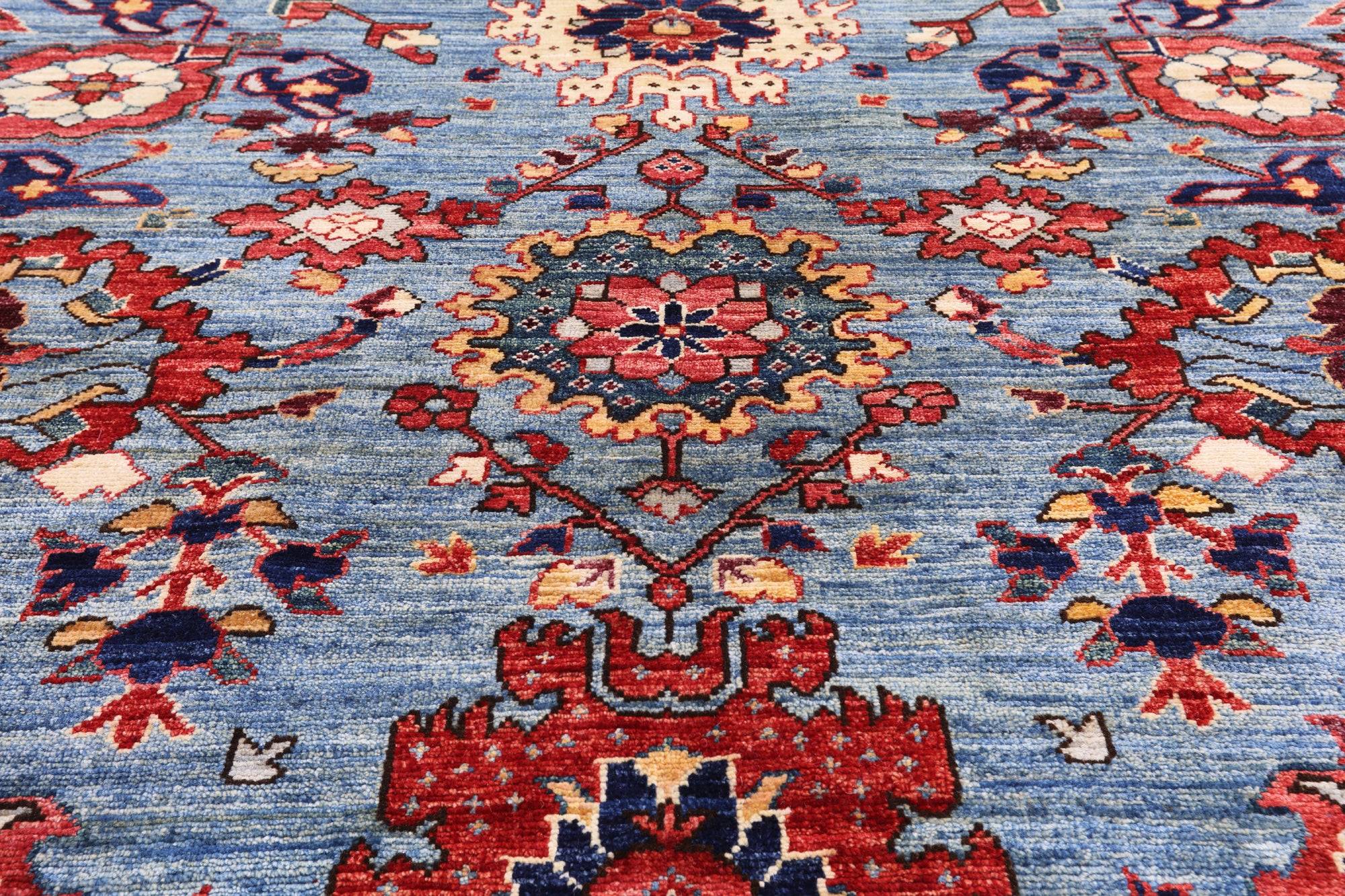 Blue Persian Fine Serapi Hand Knotted Wool Rug - 8' 11" X 11' 10" - Golden Nile