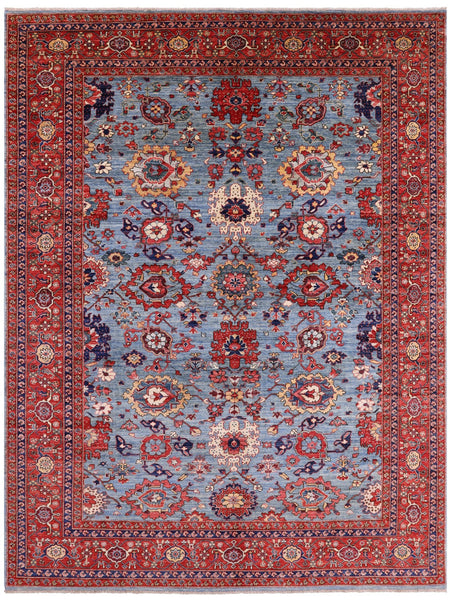 Blue Persian Fine Serapi Hand Knotted Wool Rug - 8' 11" X 11' 10" - Golden Nile