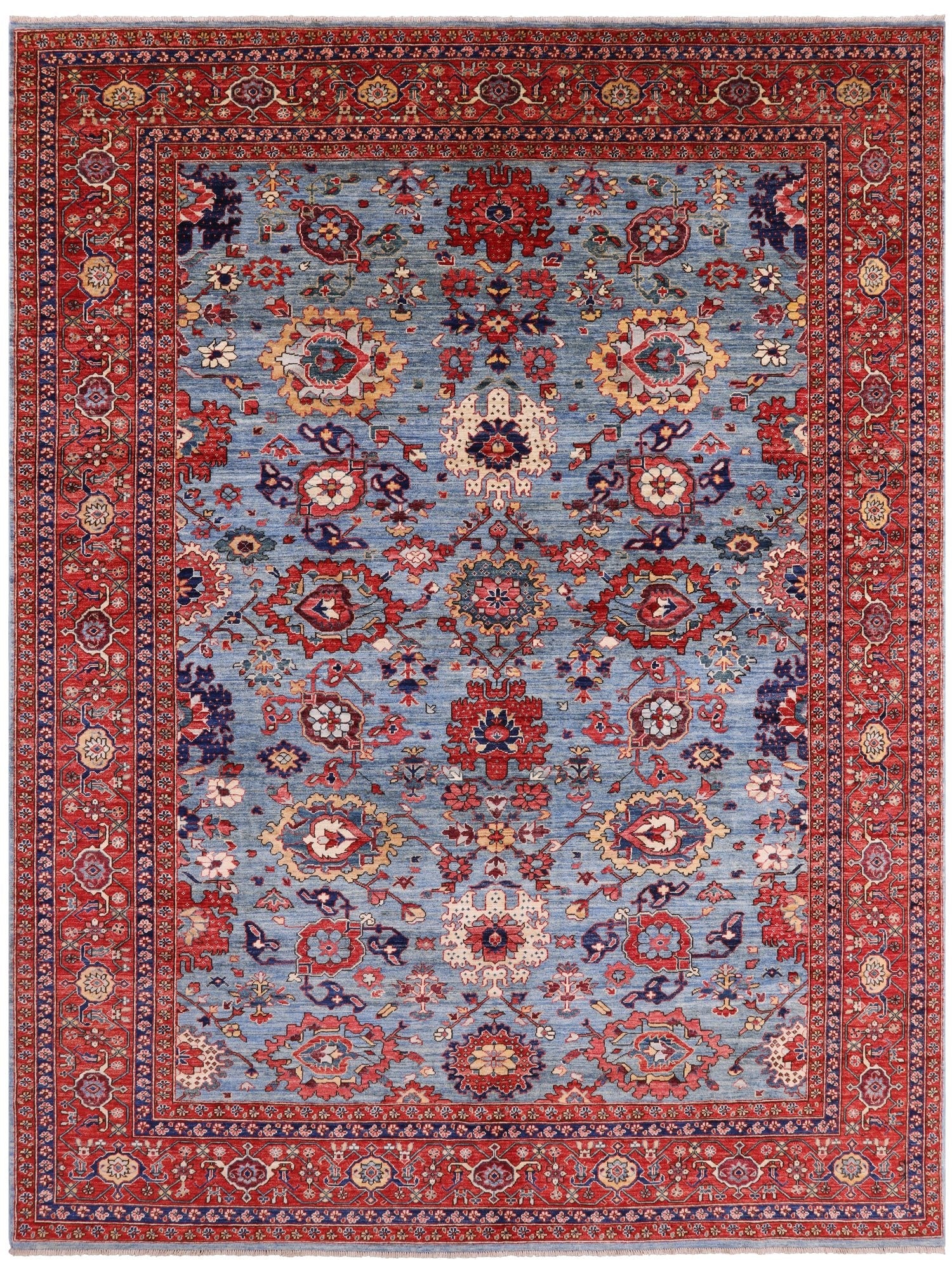 Blue Persian Fine Serapi Hand Knotted Wool Rug - 8' 11" X 11' 10" - Golden Nile