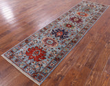 Blue Persian Fine Serapi Handmade Wool Runner Rug - 2' 8" X 9' 7" - Golden Nile