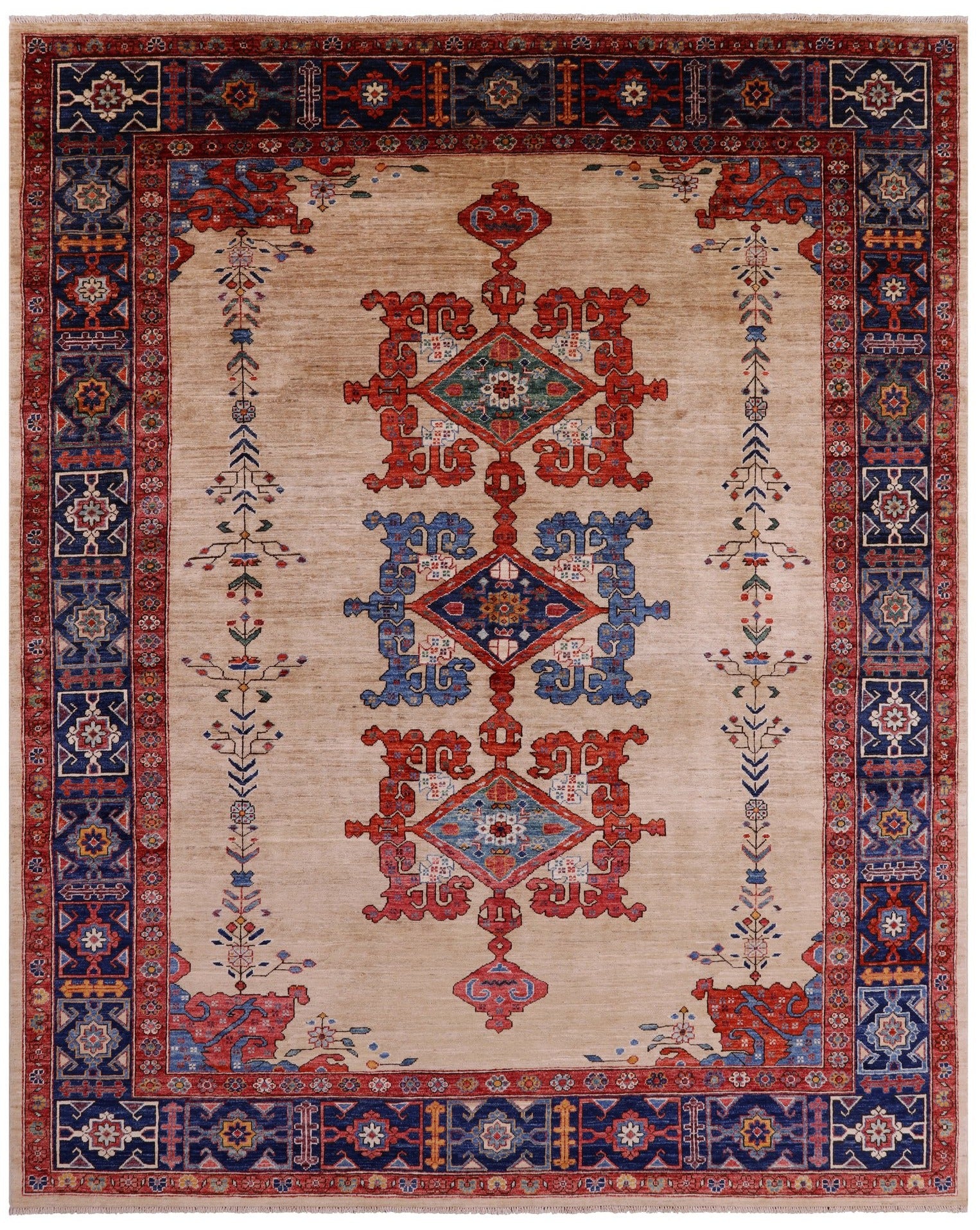 Ivory Persian Fine Serapi Hand Knotted Wool Rug - 7' 10" X 9' 6" - Golden Nile