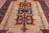 Ivory Persian Fine Serapi Hand Knotted Wool Rug - 7' 10" X 9' 6" - Golden Nile