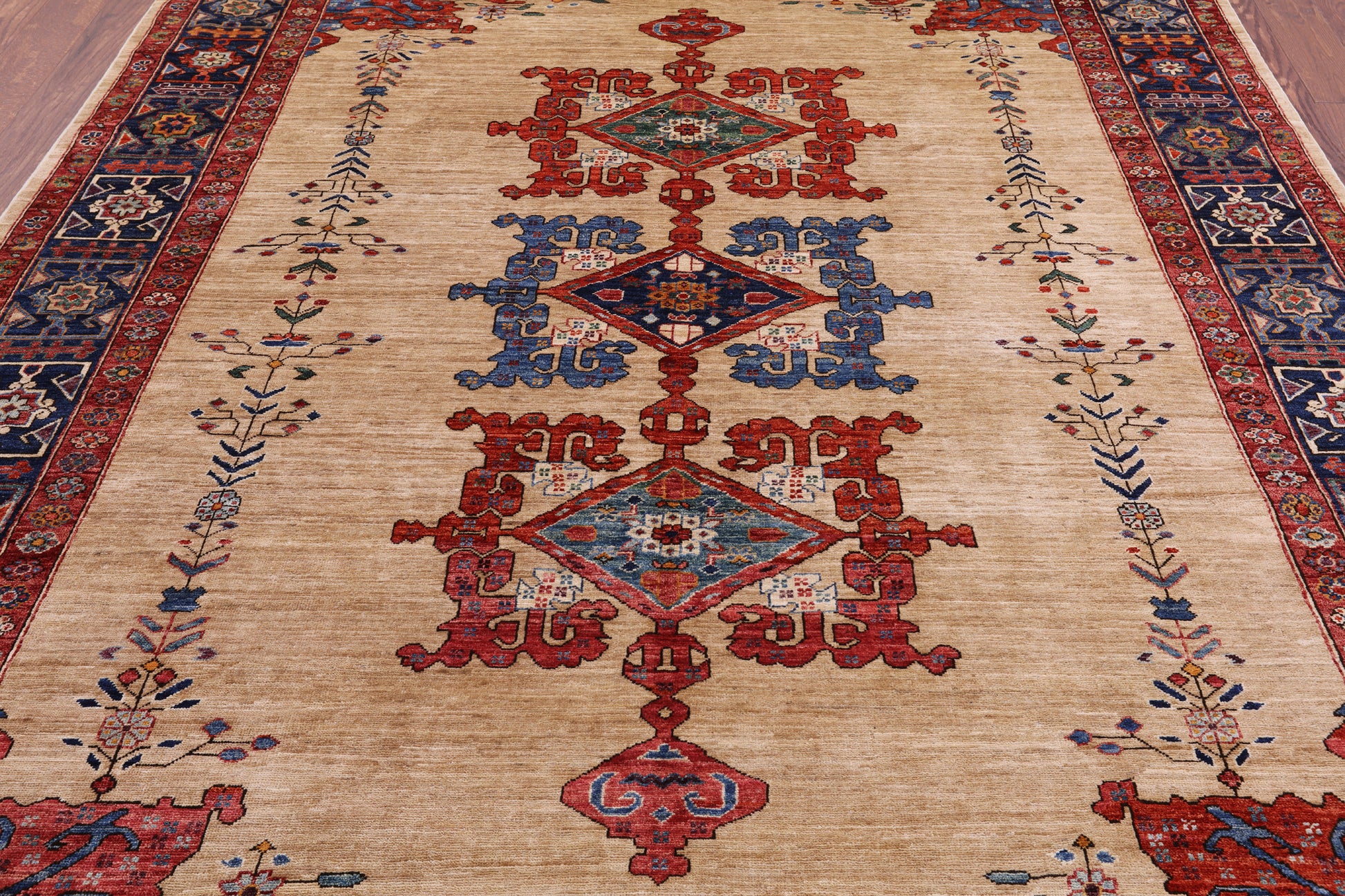 Ivory Persian Fine Serapi Hand Knotted Wool Rug - 7' 10" X 9' 6" - Golden Nile