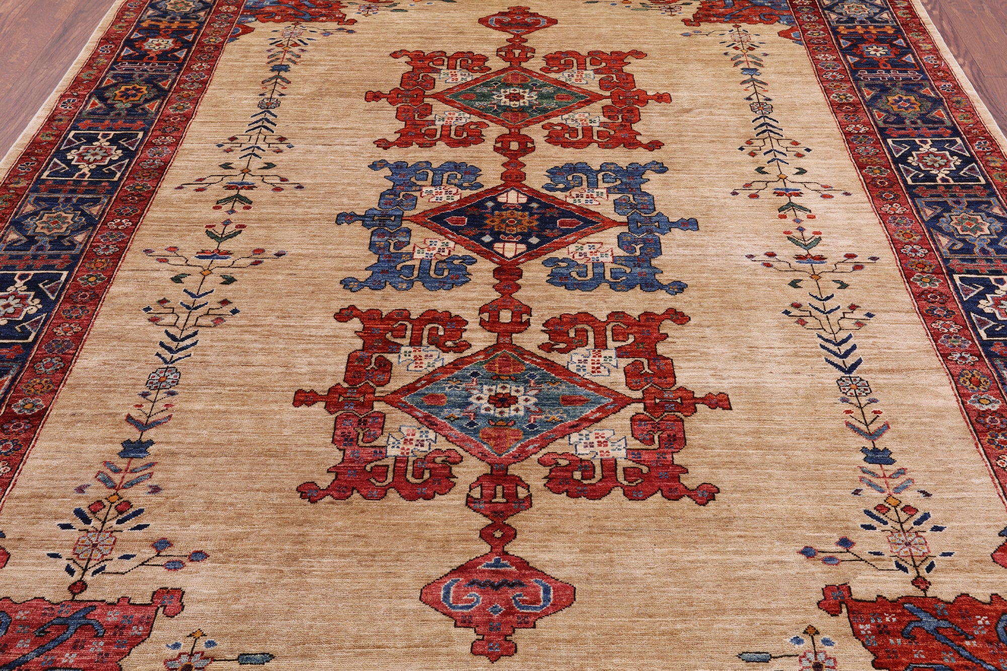 Ivory Persian Fine Serapi Hand Knotted Wool Rug - 7' 10" X 9' 6" - Golden Nile