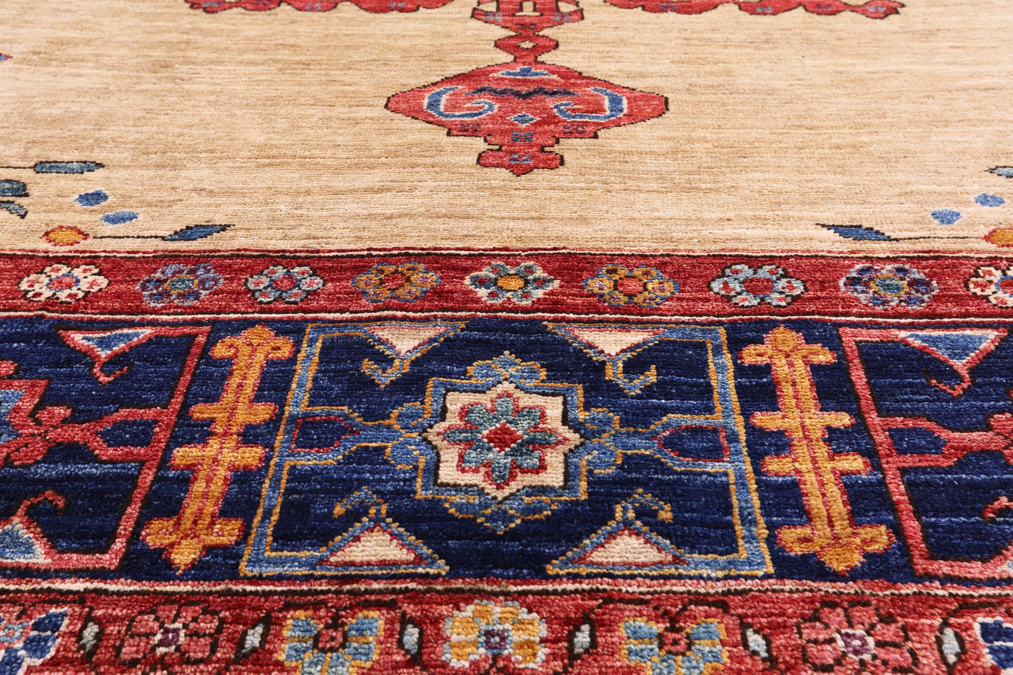 Ivory Persian Fine Serapi Hand Knotted Wool Rug - 7' 10" X 9' 6" - Golden Nile