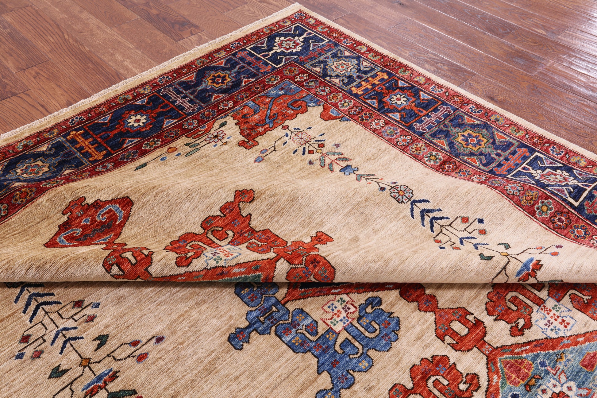 Ivory Persian Fine Serapi Hand Knotted Wool Rug - 7' 10" X 9' 6" - Golden Nile