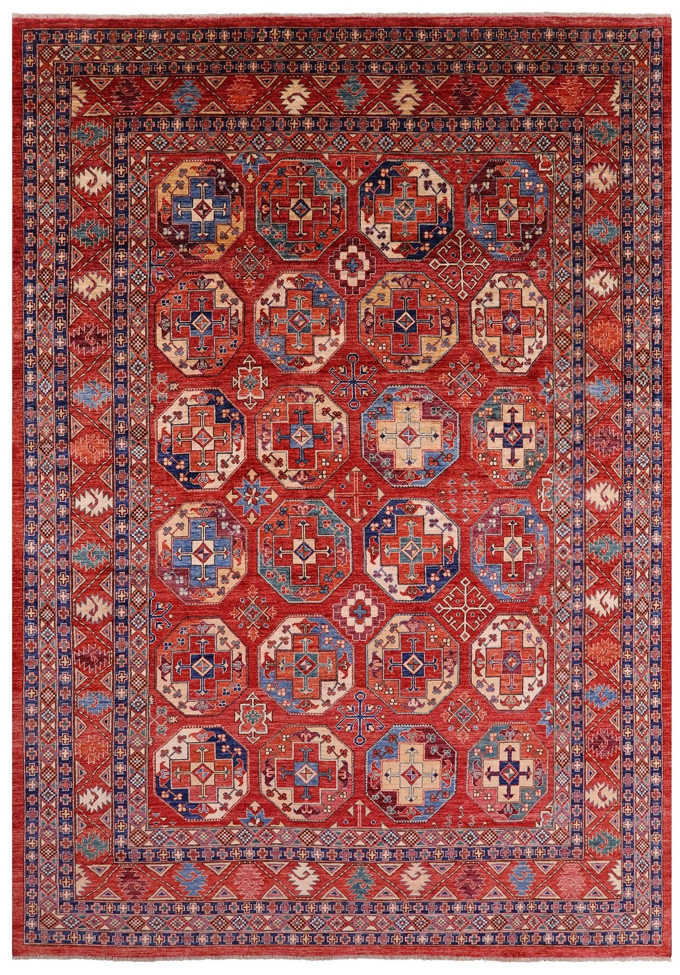 Red Turkmen Ersari Hand Knotted Wool Rug - 9' 8" X 13' 9" - Golden Nile