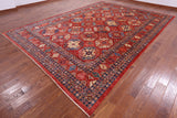Red Turkmen Ersari Hand Knotted Wool Rug - 9' 8" X 13' 9" - Golden Nile