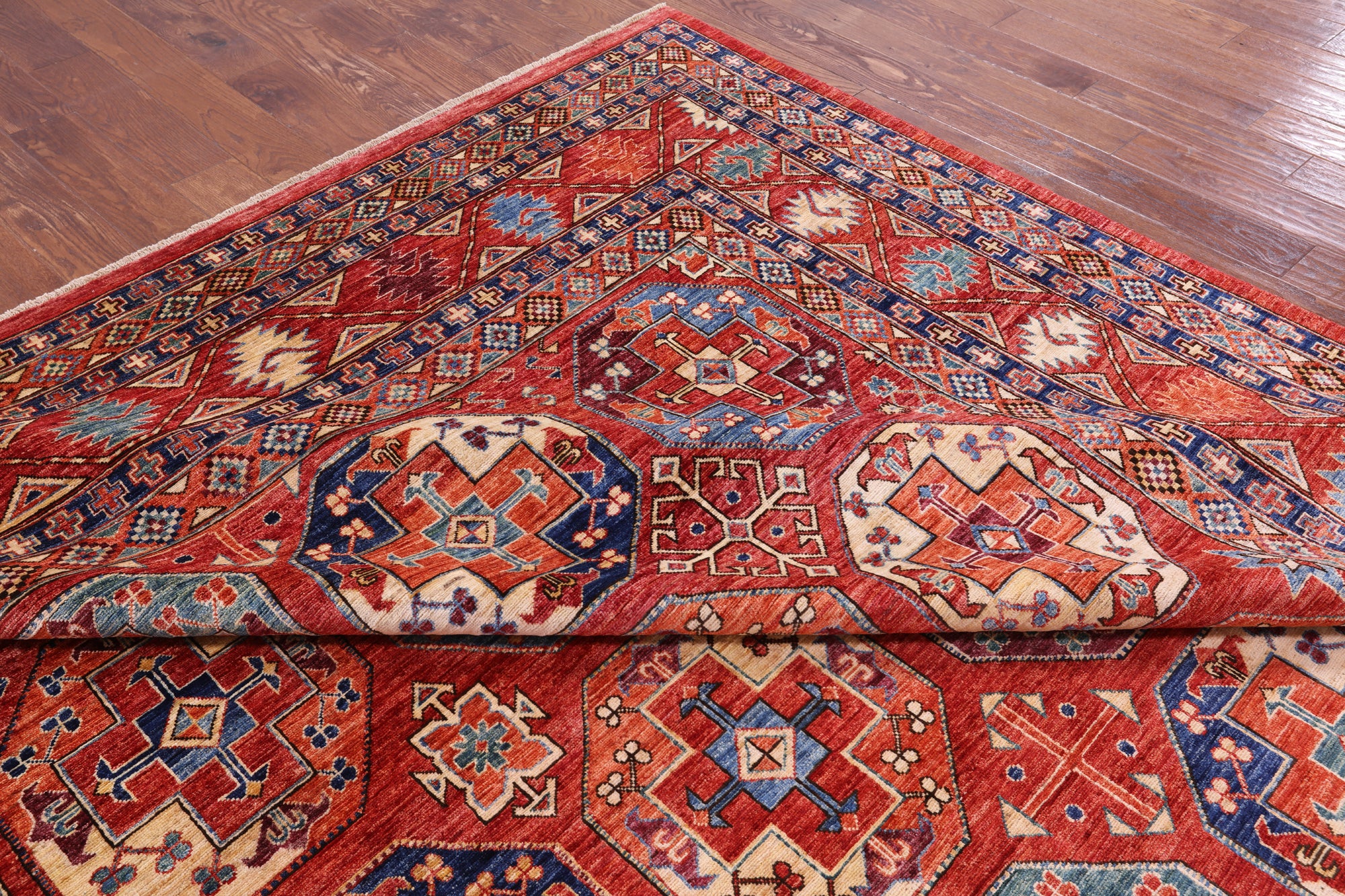 Red Turkmen Ersari Hand Knotted Wool Rug - 9' 8" X 13' 9" - Golden Nile