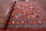 Red Turkmen Ersari Hand Knotted Wool Rug - 9' 8" X 13' 9" - Golden Nile