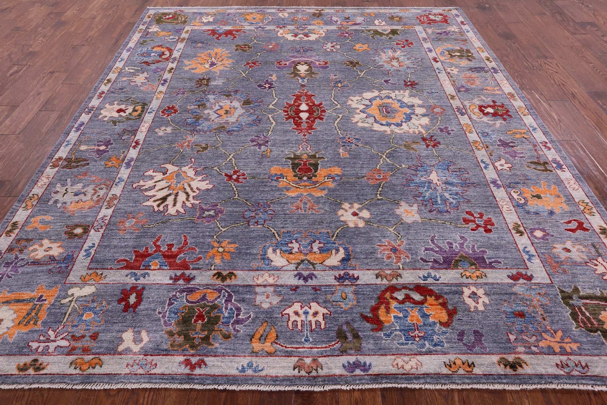 Grey Turkish Oushak Hand Knotted Wool Rug - 8' 1" X 9' 6" - Golden Nile