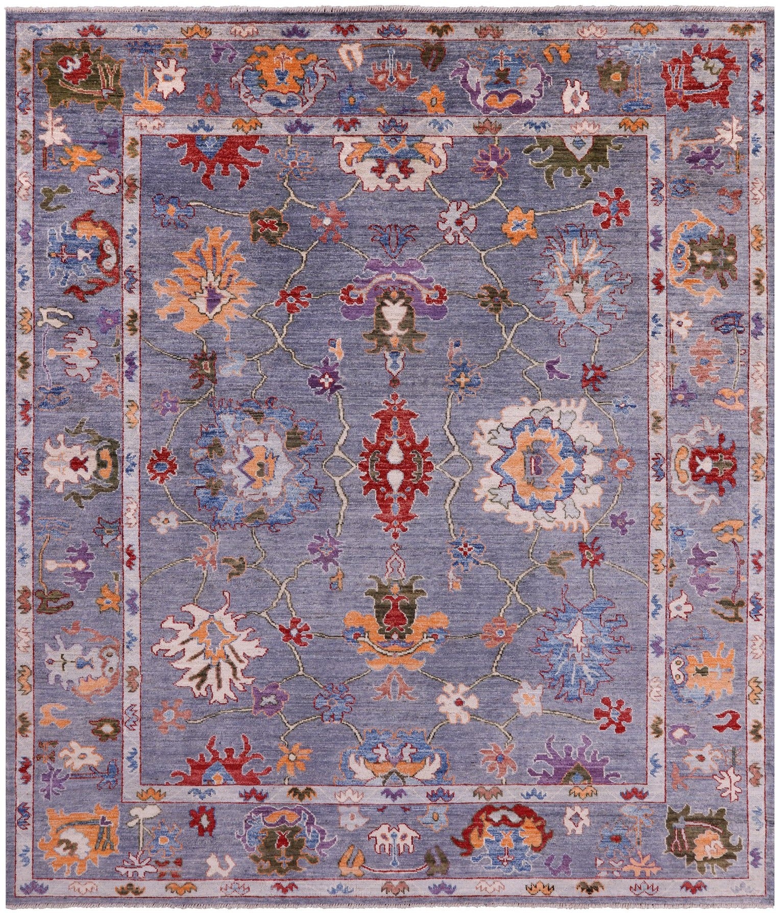 Grey Turkish Oushak Hand Knotted Wool Rug - 8' 1" X 9' 6" - Golden Nile
