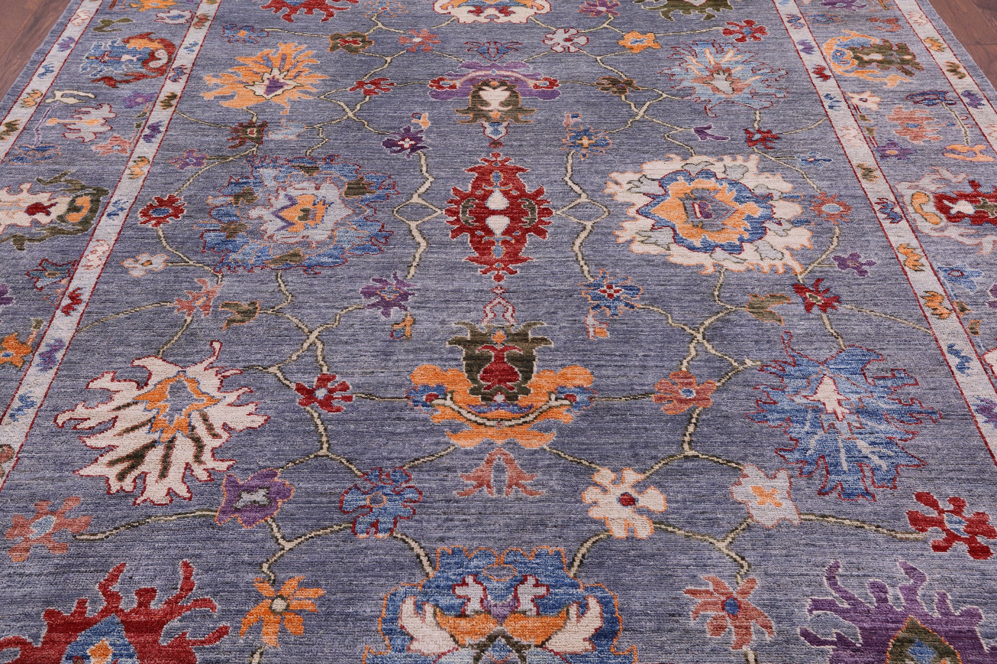 Grey Turkish Oushak Hand Knotted Wool Rug - 8' 1" X 9' 6" - Golden Nile